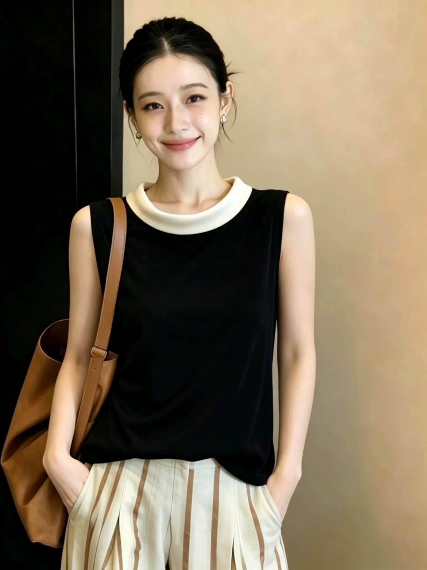 프랑스식 배색 흔들다 칼라 민소매 여성 셔츠 여름 얇은 스타일 벨벳 조끼 2026 새로운 빛 럭셔리 품격 슬림해 보이는 맨위 상세 이미지 5