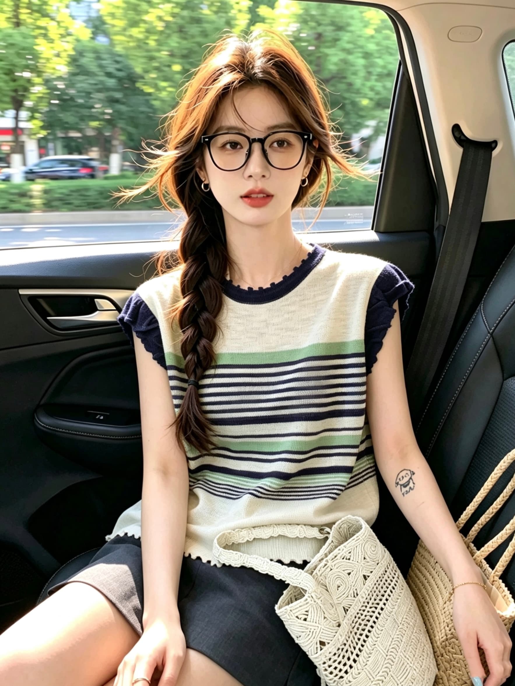 디자인 센스 배색 스트라이프 Feifei 소매 짠 셔츠 여성 여름 새로운 루즈핏 연령 감소 맨위