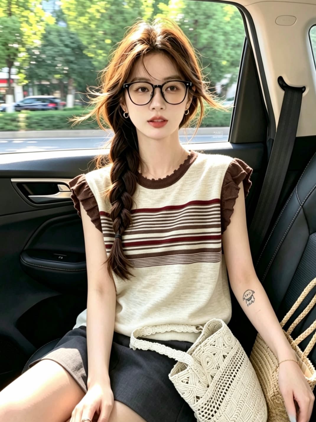 디자인 센스 배색 스트라이프 Feifei 소매 짠 셔츠 여성 여름 새로운 루즈핏 연령 감소 맨위 이미지 4