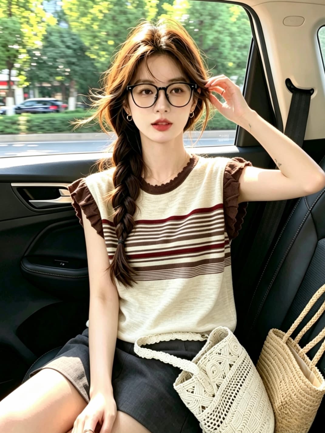 디자인 센스 배색 스트라이프 Feifei 소매 짠 셔츠 여성 여름 새로운 루즈핏 연령 감소 맨위 상세 이미지 5