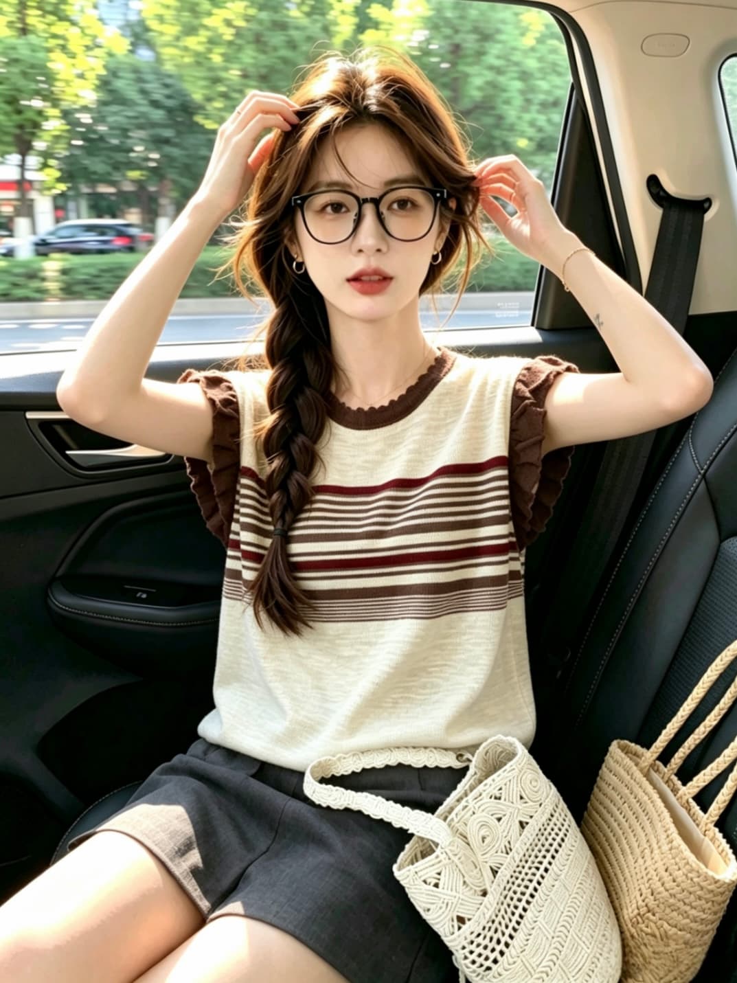 디자인 센스 배색 스트라이프 Feifei 소매 짠 셔츠 여성 여름 새로운 루즈핏 연령 감소 맨위 상세 이미지 6