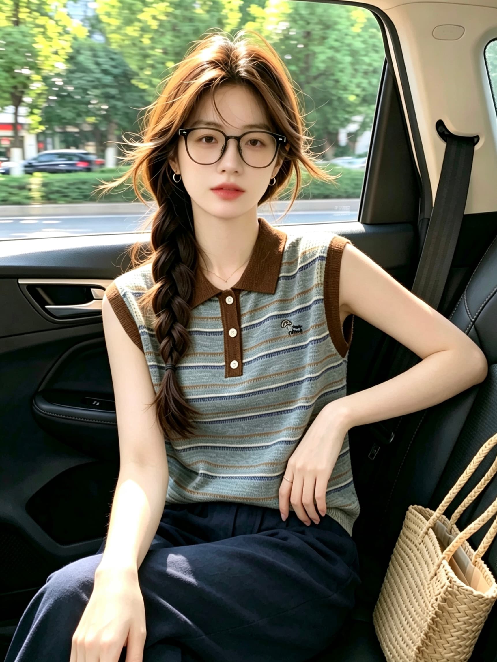 레트로 스트라이프 POLO 칼라 민소매 니트 스웨터 여성 2026 여름 새로운 자수 연령 감소 패션 조끼 기본 셔츠 이미지 3