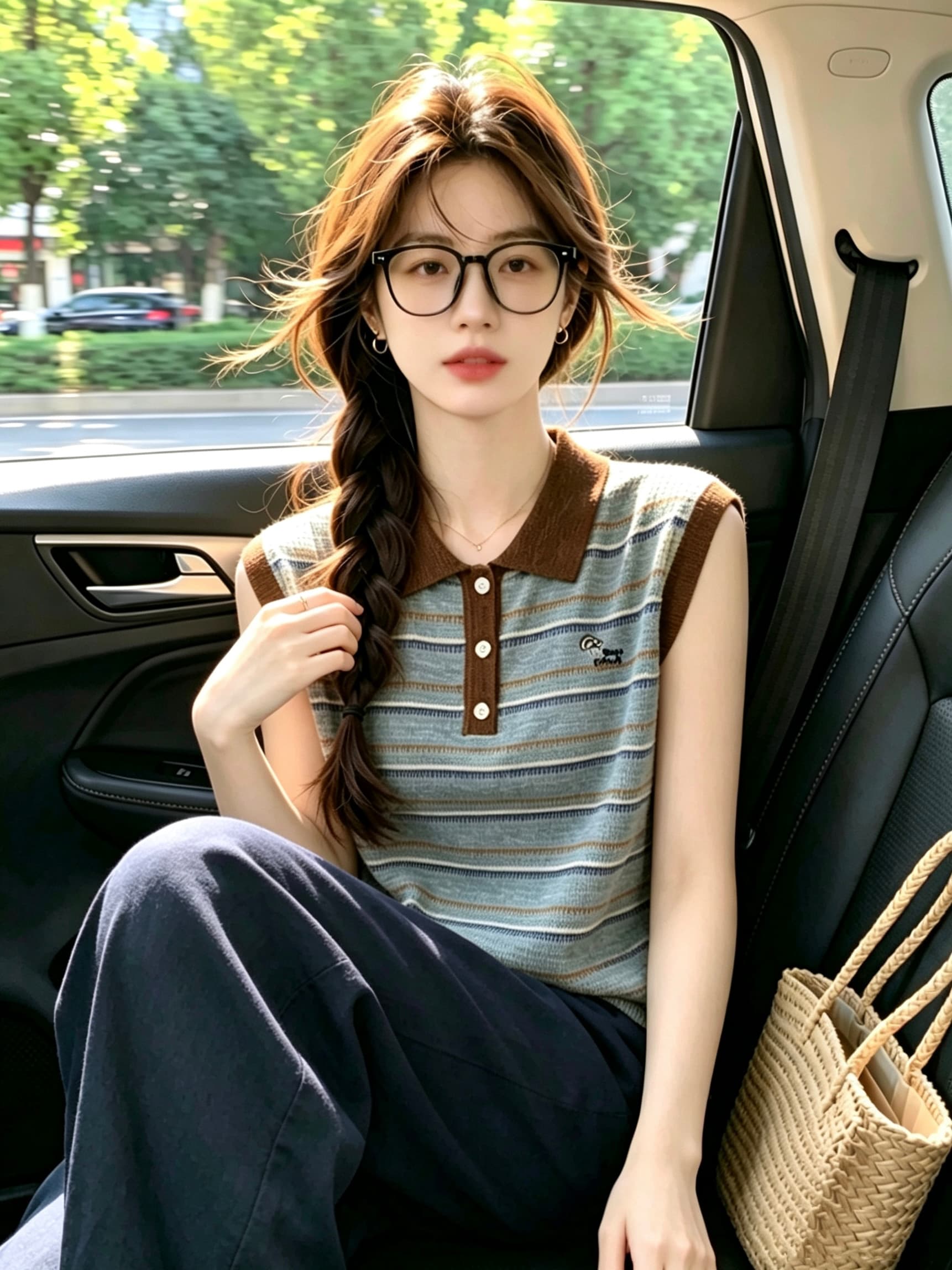 레트로 스트라이프 POLO 칼라 민소매 니트 스웨터 여성 2026 여름 새로운 자수 연령 감소 패션 조끼 기본 셔츠 이미지 4