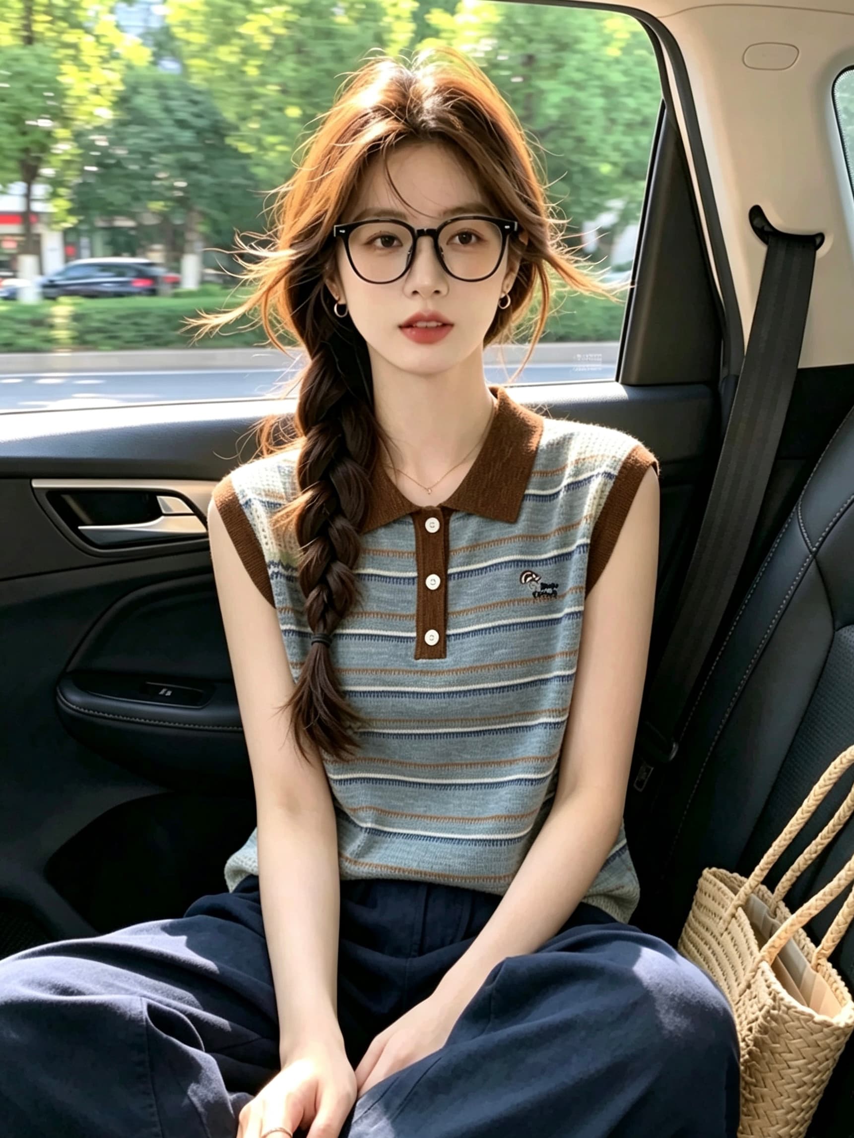 레트로 스트라이프 POLO 칼라 민소매 니트 스웨터 여성 2026 여름 새로운 자수 연령 감소 패션 조끼 기본 셔츠 상세 이미지 1