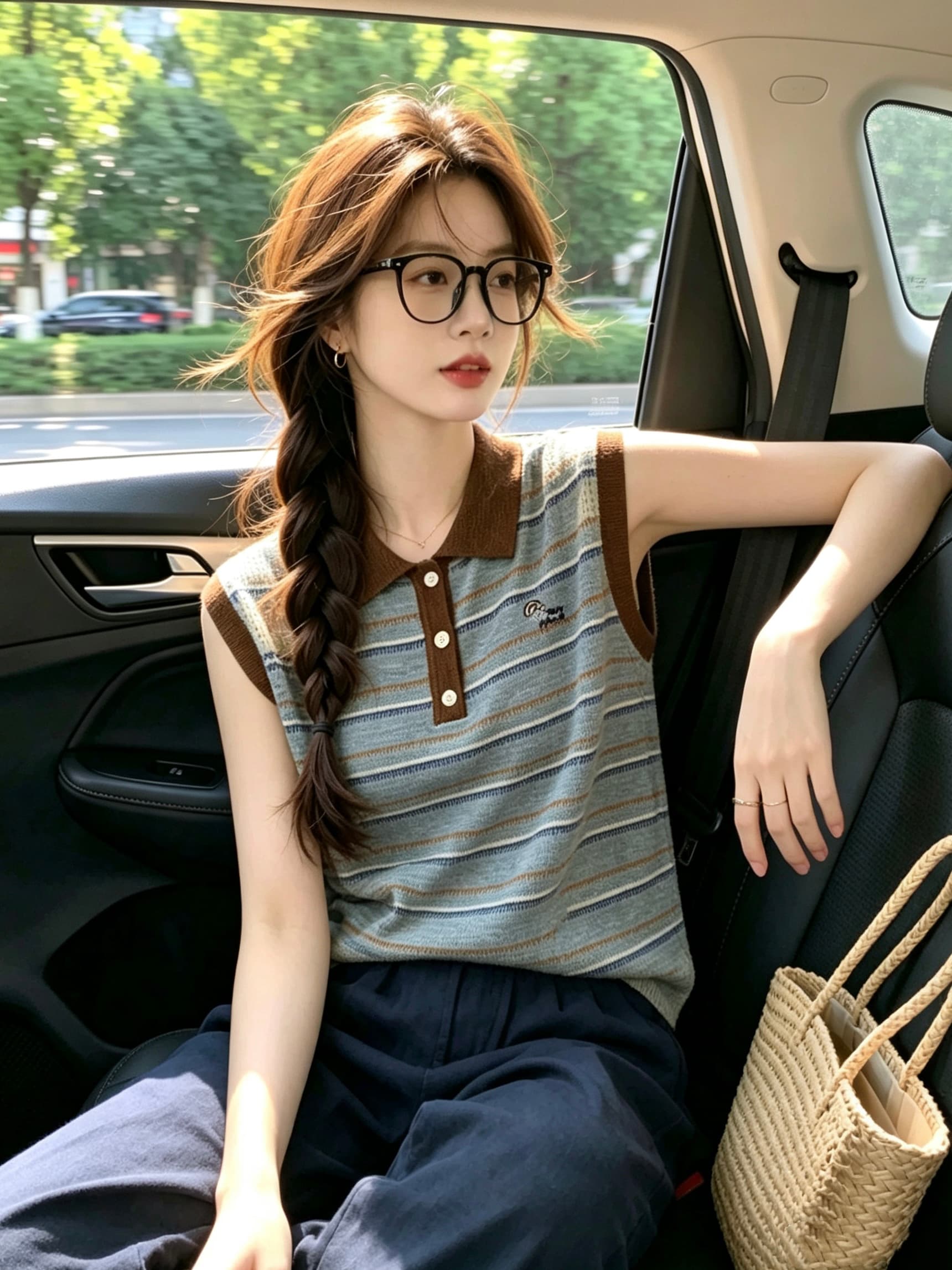 레트로 스트라이프 POLO 칼라 민소매 니트 스웨터 여성 2026 여름 새로운 자수 연령 감소 패션 조끼 기본 셔츠 상세 이미지 2