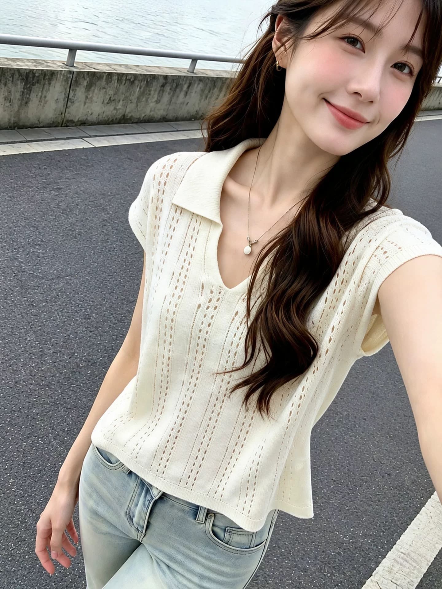베이지 색 폴로 칼라 티셔츠 여성 2026 여름 몸매 가꾸기 반팔 홀로우 아웃 여름 착용 가져 가라. 고급 프랑스식 사소한 맨위 이미지 2