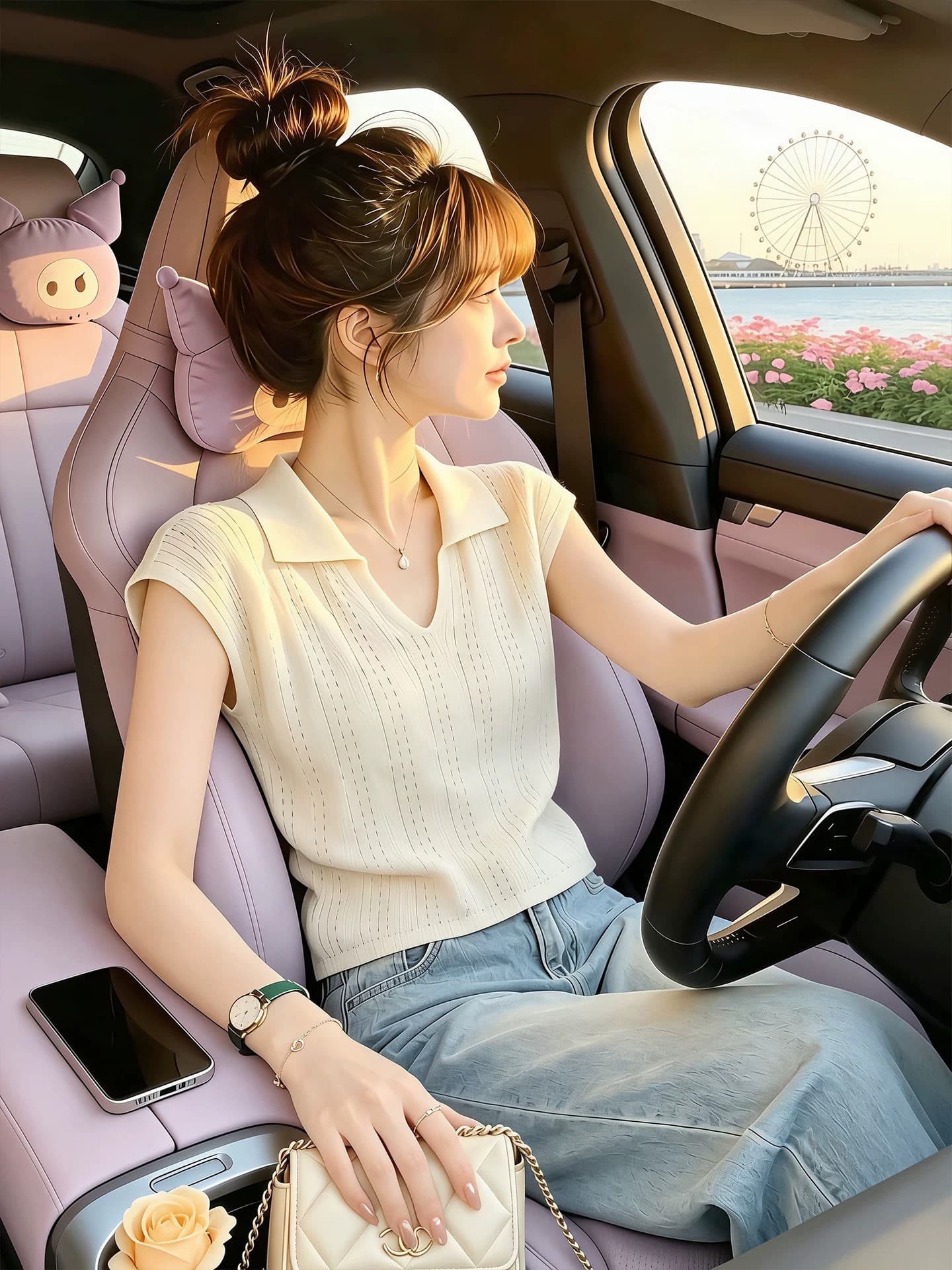 부드러운 바람 화이트 홀로우 아웃 슬림해 보이는 반팔 티셔츠 여성 2026 초여름 고급 사소한 작은 맨위 높음 지혜 센스 착용 가져 가라. 상세 이미지 1