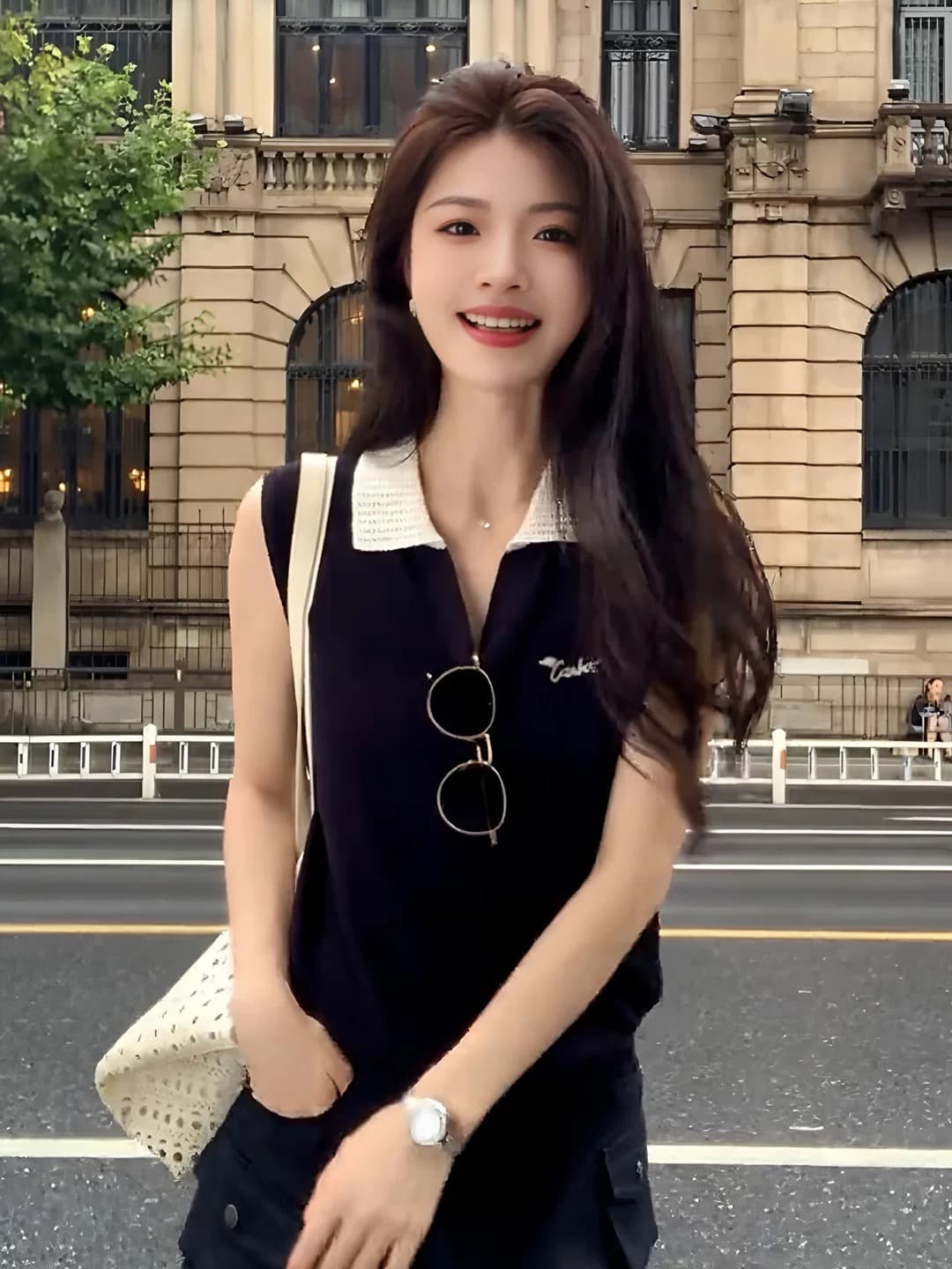 오래된 돈 바람 품격 폴로 칼라 캐주얼 민소매 니트 스웨터 여성 2026 여름 새로운 다용도 자이언트 잘 생긴 티셔츠 맨위 이미지 5