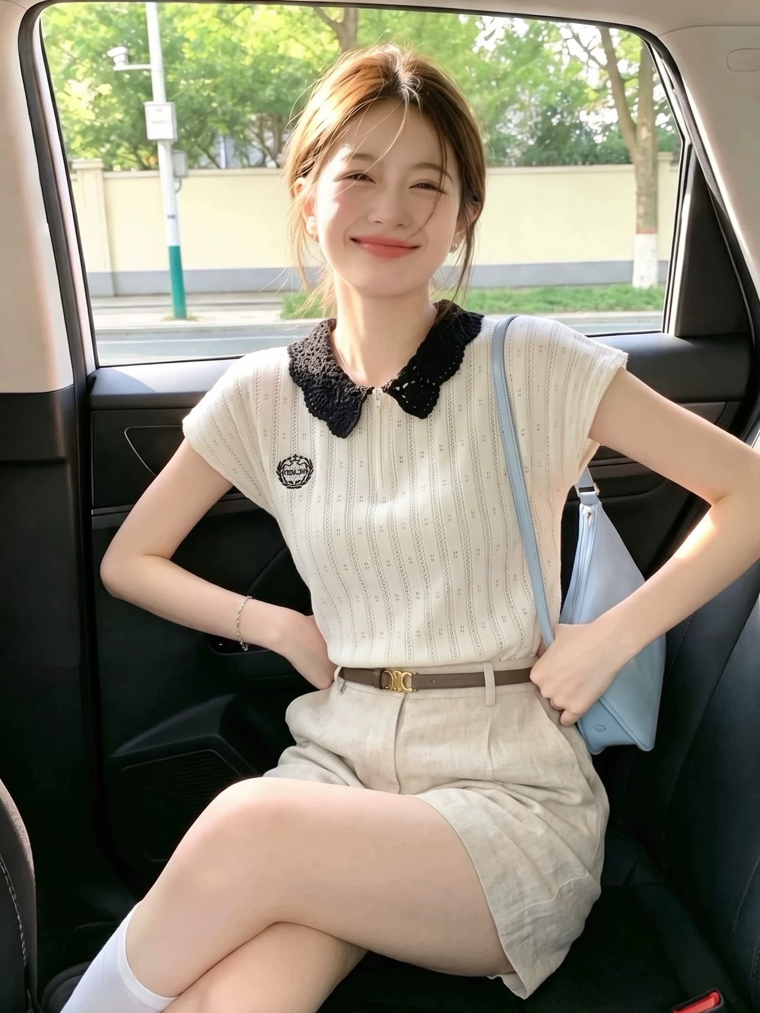 프랑스식 레이스 베이비 칼라 하프 지퍼 휘장 자수 작은 셔츠 2026 여름 새로운 우아함 홀로우 아웃 니트 맨위 상세 이미지 5