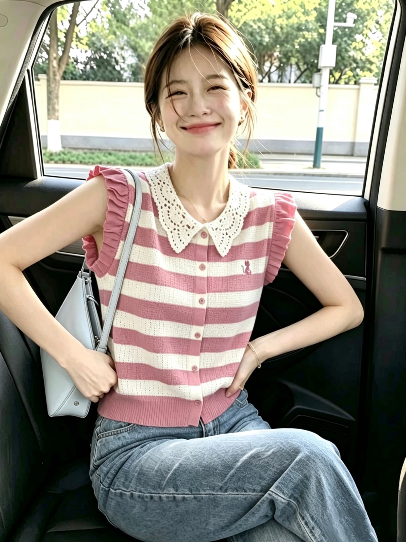 프랑스식 소녀 센스 레이스 칼라 니트 스웨터 프릴 날다 소매 새끼 고양이 자수 몸매 가꾸기 슬림해 보이는 통기성 주름 센스 맨위 이미지 3