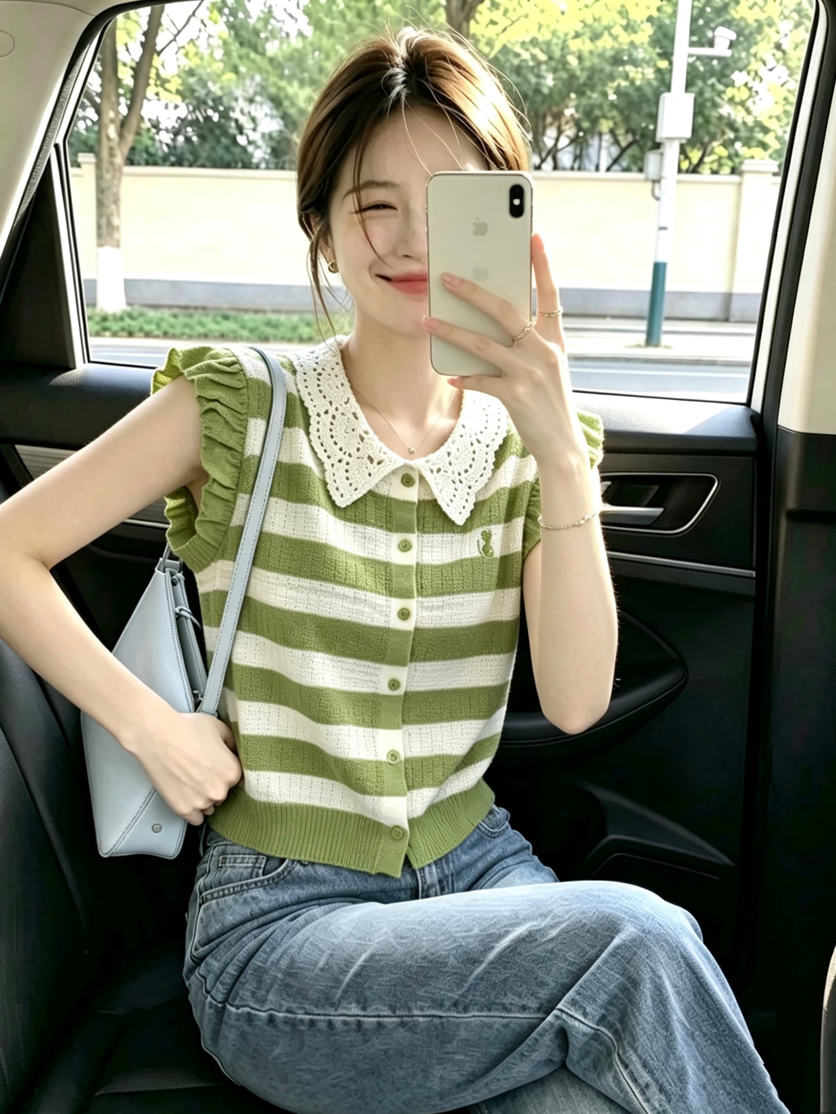 프랑스식 소녀 센스 레이스 칼라 니트 스웨터 프릴 날다 소매 새끼 고양이 자수 몸매 가꾸기 슬림해 보이는 통기성 주름 센스 맨위 상세 이미지 4