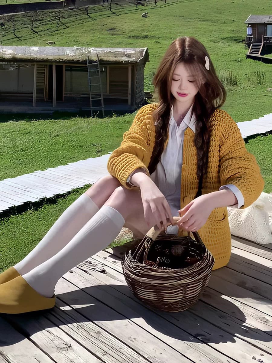 센 부서 레트로 황색 스웨터 오픈 가디건 여성 2026 이른 가을 새로운 캐주얼 루즈핏 느긋한 바람 니트 재킷 맨위 상세 이미지 3