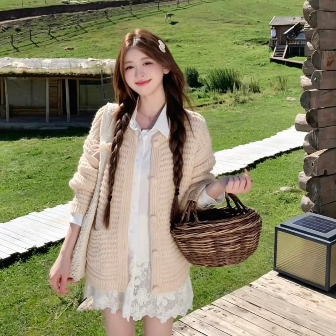 센 부서 레트로 황색 스웨터 오픈 가디건 여성 2026 이른 가을 새로운 캐주얼 루즈핏 느긋한 바람 니트 재킷 맨위 상세 이미지 6