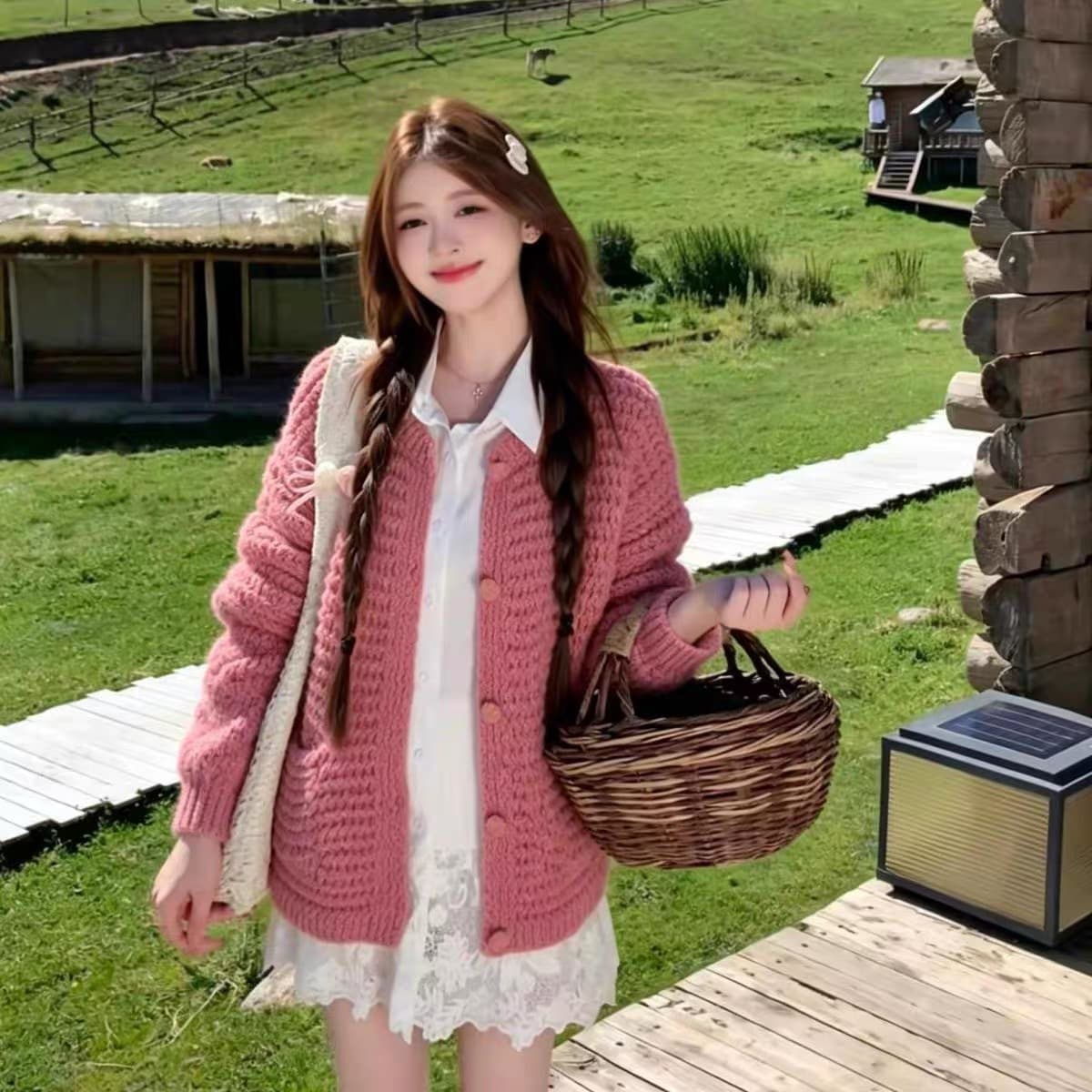 센 부서 레트로 황색 스웨터 오픈 가디건 여성 2026 이른 가을 새로운 캐주얼 루즈핏 느긋한 바람 니트 재킷 맨위 상세 이미지 8