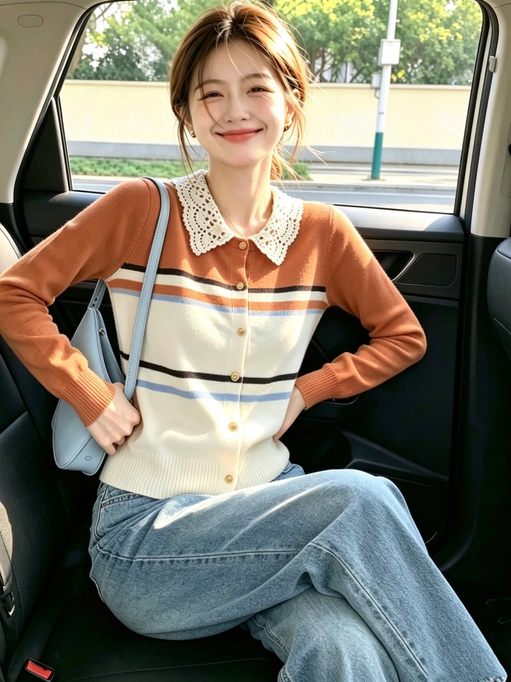 배색 스트라이프 레이스 베이비 칼라 니트 오픈 가디건 여성 이른 가을 부드러운 바람 몸매 가꾸기 슬림해 보이는 긴팔 예쁜 스웨터 이미지 2