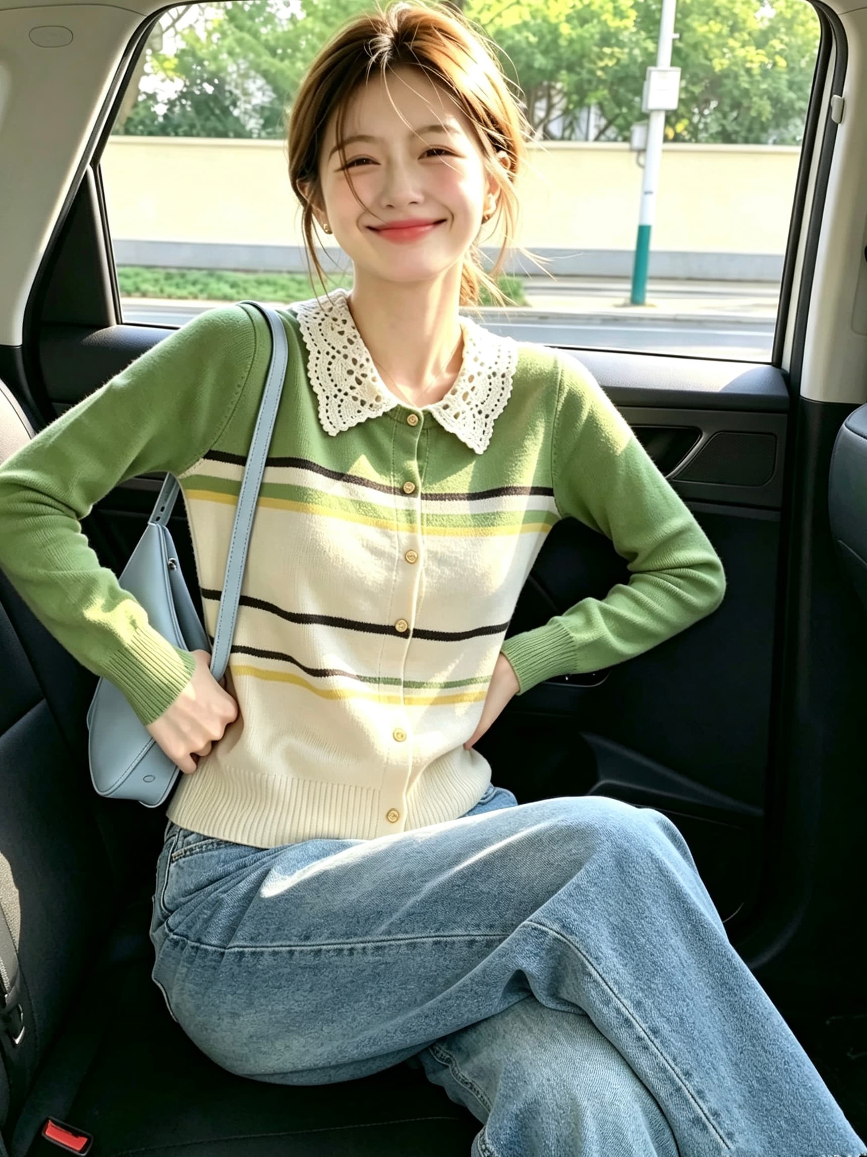 배색 스트라이프 레이스 베이비 칼라 니트 오픈 가디건 여성 이른 가을 부드러운 바람 몸매 가꾸기 슬림해 보이는 긴팔 예쁜 스웨터
