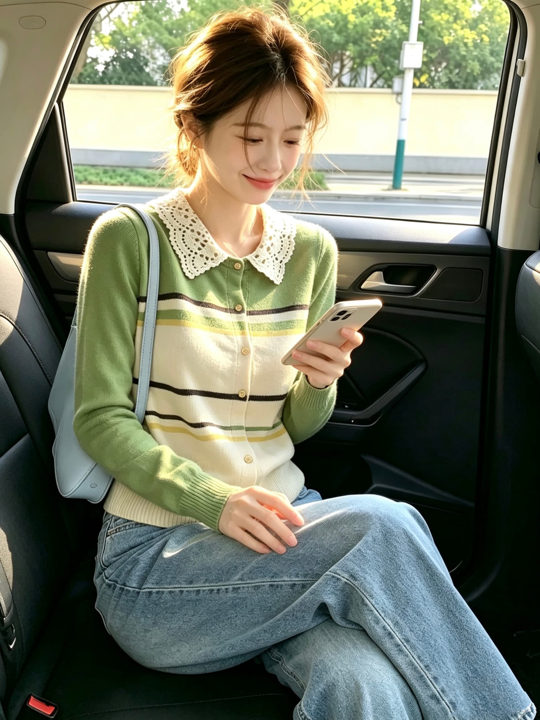 배색 스트라이프 레이스 베이비 칼라 니트 오픈 가디건 여성 이른 가을 부드러운 바람 몸매 가꾸기 슬림해 보이는 긴팔 예쁜 스웨터 이미지 3