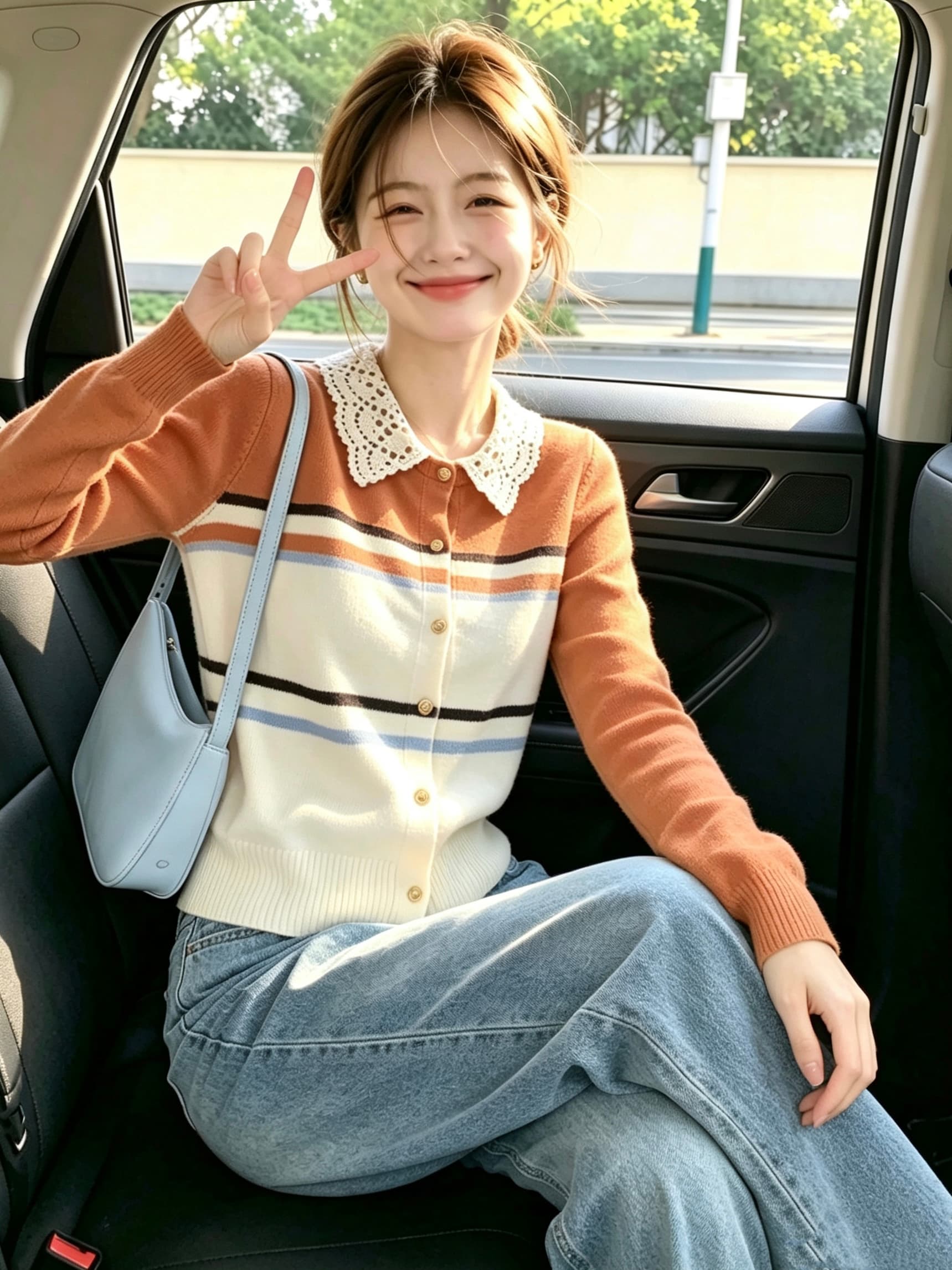 배색 스트라이프 레이스 베이비 칼라 니트 오픈 가디건 여성 이른 가을 부드러운 바람 몸매 가꾸기 슬림해 보이는 긴팔 예쁜 스웨터 이미지 4