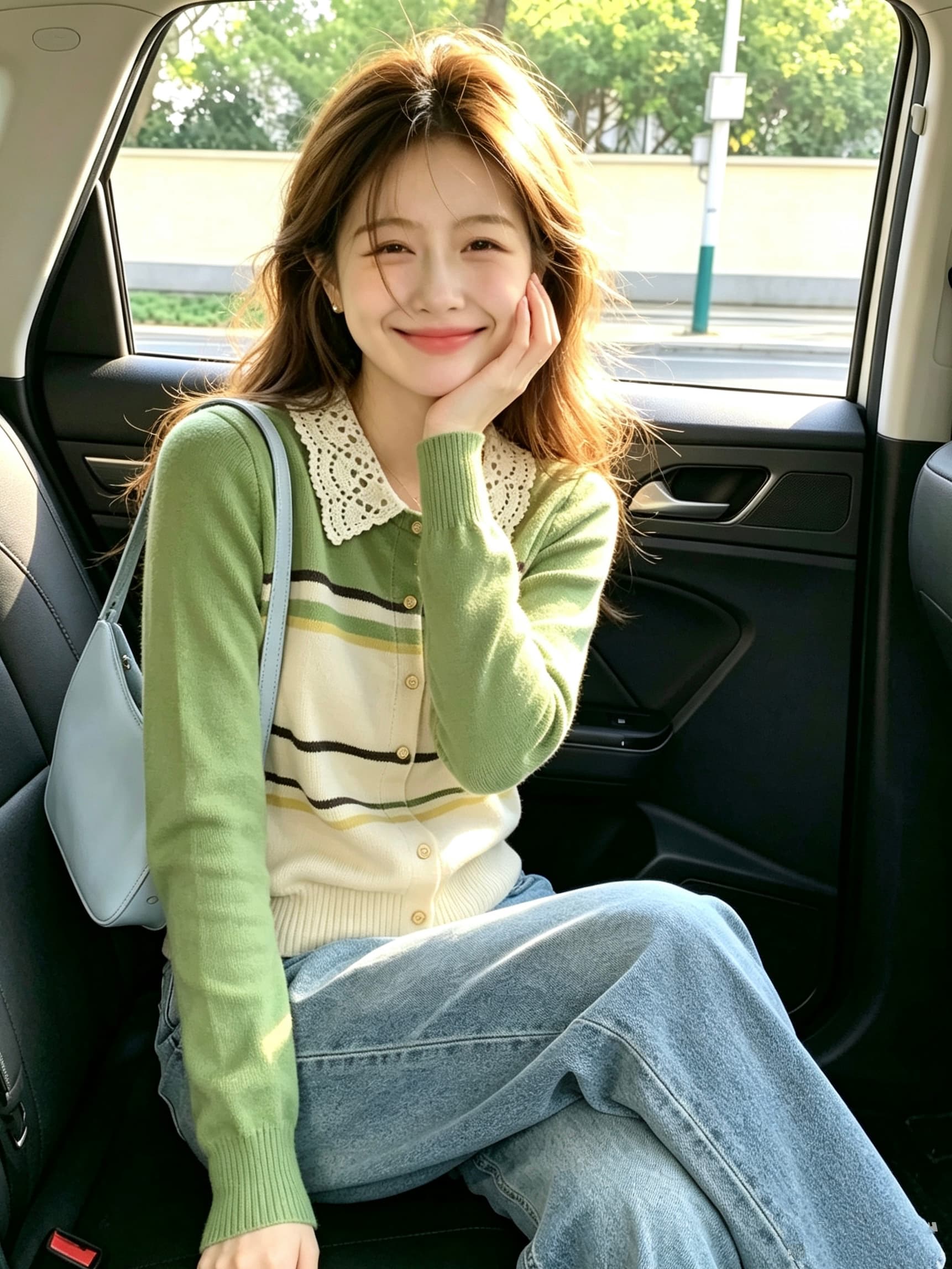 배색 스트라이프 레이스 베이비 칼라 니트 오픈 가디건 여성 이른 가을 부드러운 바람 몸매 가꾸기 슬림해 보이는 긴팔 예쁜 스웨터 상세 이미지 3