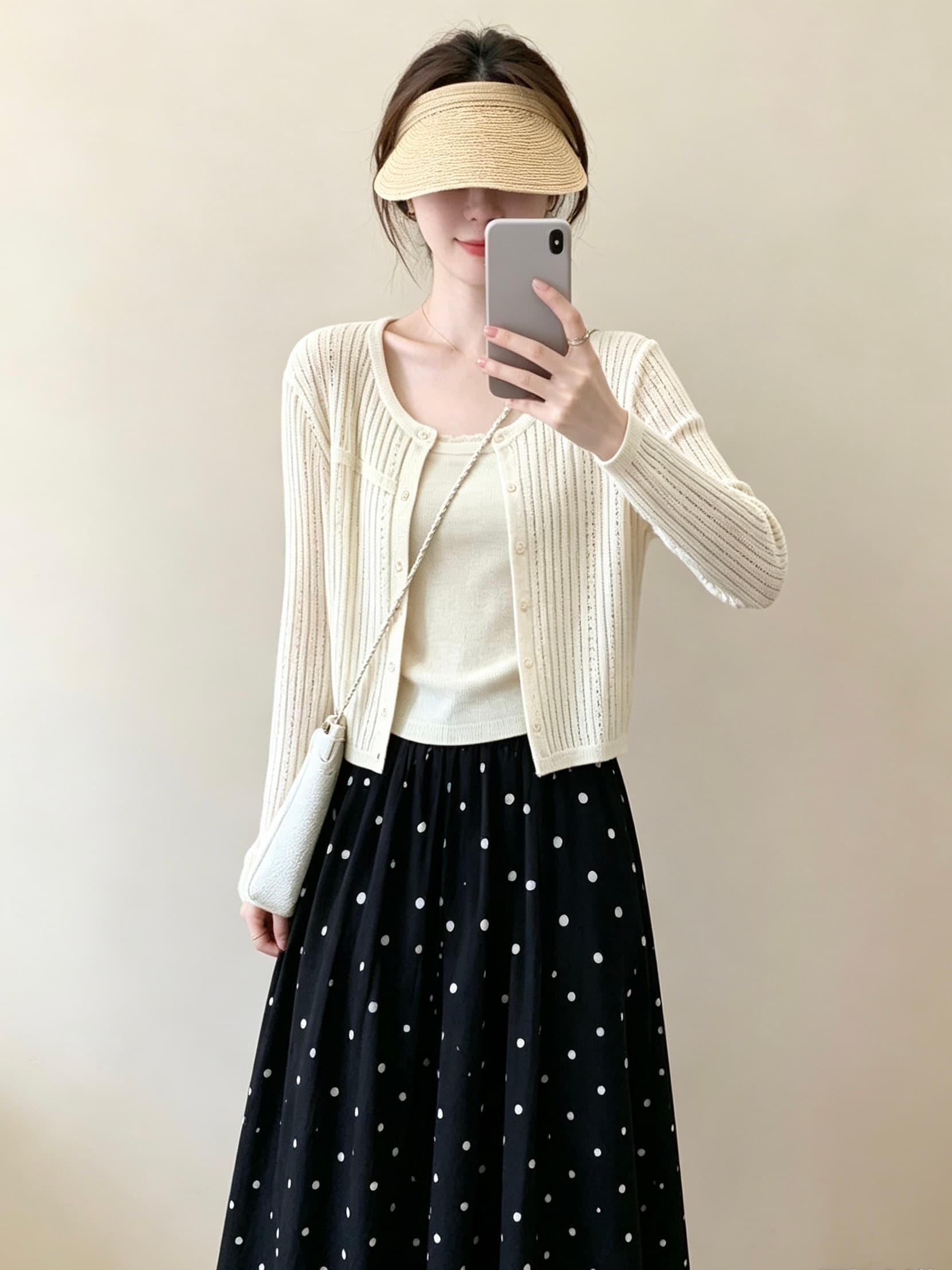 한 부서 홀로우 아웃 니트 오픈 가디건 여성 이른 가을 다용도 짧은 외투 부드러운 단색 긴팔 슬립 투피스 세트 얇은 맨위 상세 이미지 5