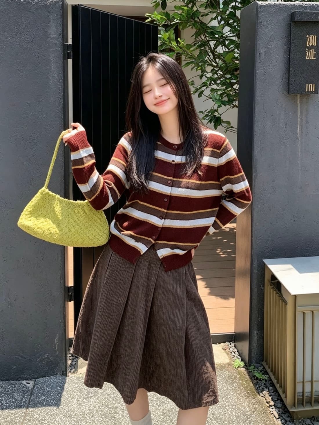 레트로 배색 스트라이프 니트 오픈 가디건 여성 이른 가을 한 부서 쇼트 스타일 스웨터 코트 슬림해 보이는 다용도 외출용 맨위 이미지 4