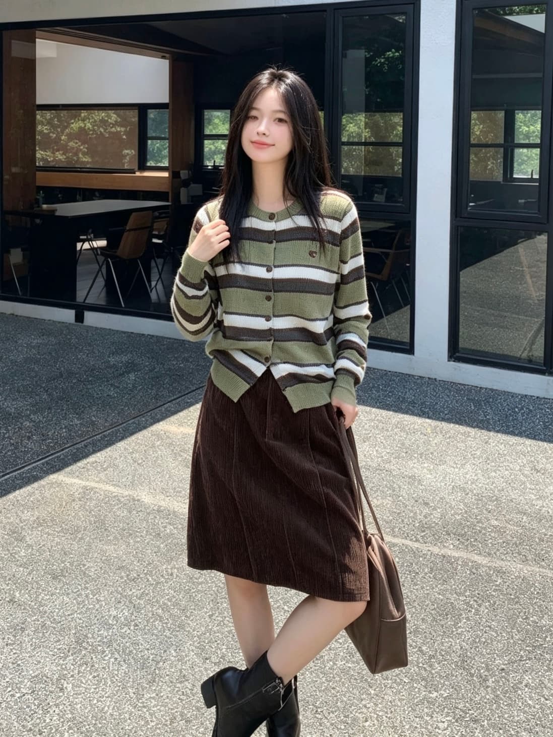 레트로 배색 스트라이프 니트 오픈 가디건 여성 이른 가을 한 부서 쇼트 스타일 스웨터 코트 슬림해 보이는 다용도 외출용 맨위 상세 이미지 3