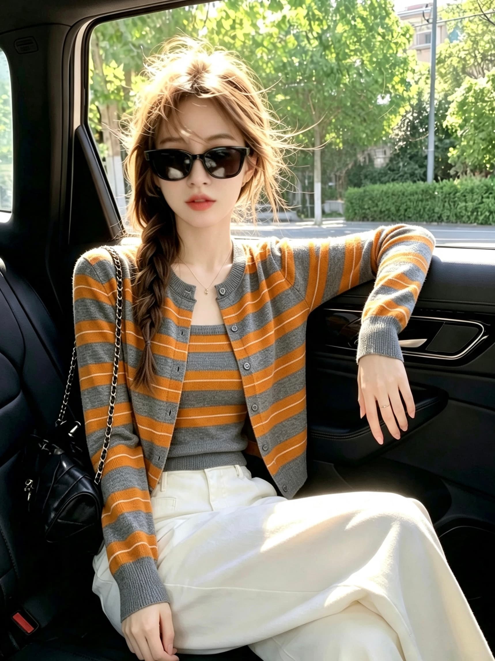 한 부서 주황색 스트라이프 스택 착용 니트 오픈 가디건 여성 조기 가을 디자인 센스 스웨터 코트 외부 가져 가라. 두 조각 스타일 맨위 상세 이미지 2