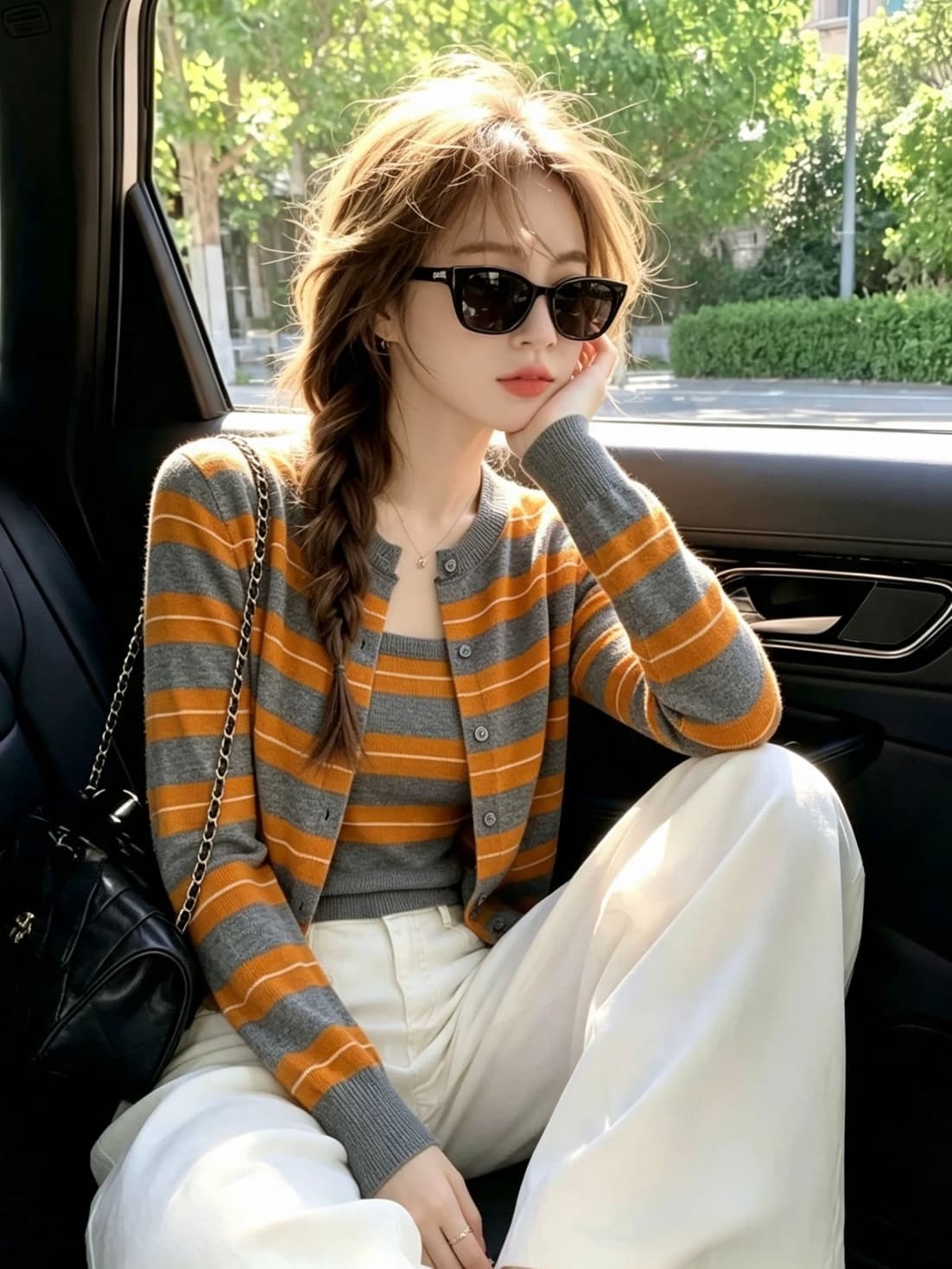 한 부서 주황색 스트라이프 스택 착용 니트 오픈 가디건 여성 조기 가을 디자인 센스 스웨터 코트 외부 가져 가라. 두 조각 스타일 맨위 상세 이미지 4