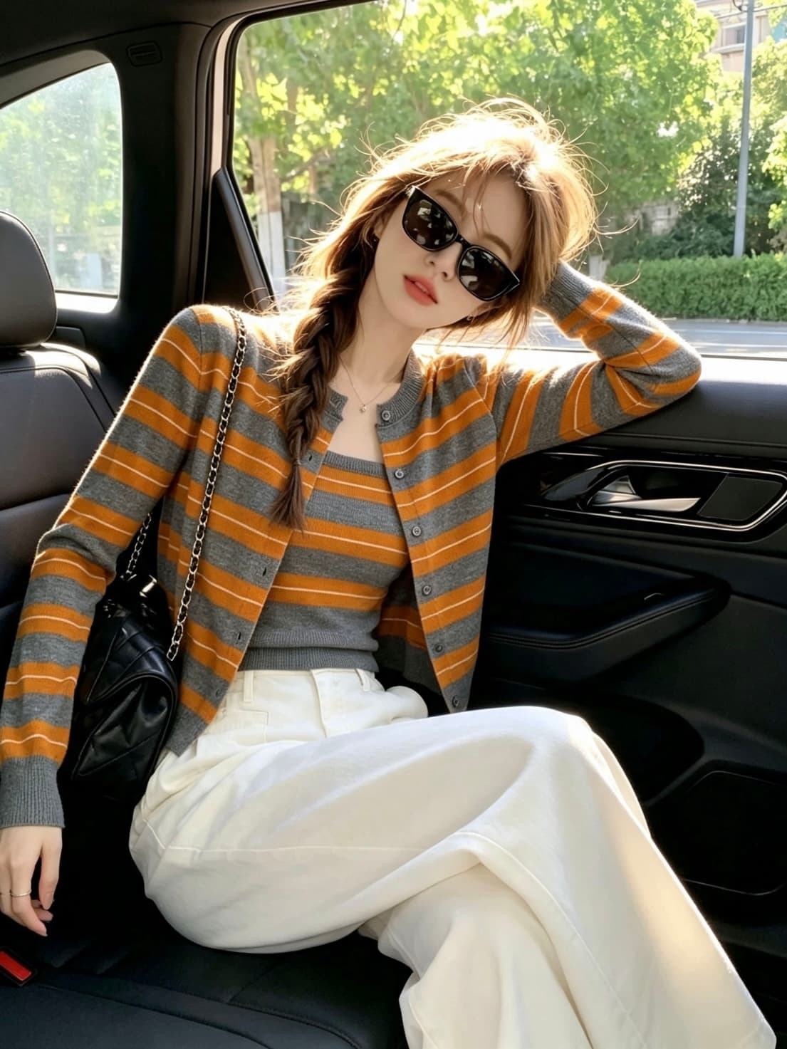 한 부서 주황색 스트라이프 스택 착용 니트 오픈 가디건 여성 조기 가을 디자인 센스 스웨터 코트 외부 가져 가라. 두 조각 스타일 맨위 상세 이미지 6