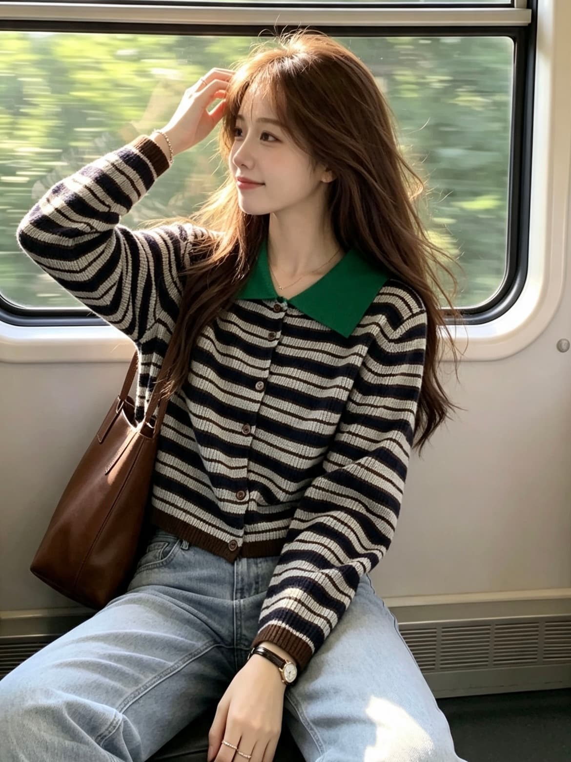 2026 이른 가을 레트로 폴로 칼라 스트라이프 니트 오픈 가디건 여성 새로운 느긋한 바람 외출용 따뜻한 부드럽다 찹쌀 연령 감소 맨위 이미지 2