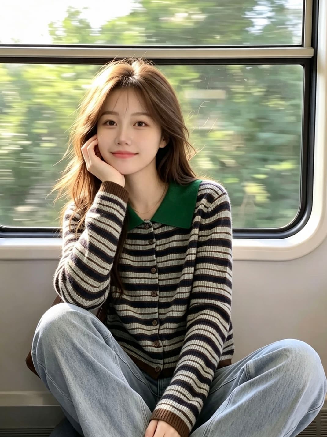 2026 이른 가을 레트로 폴로 칼라 스트라이프 니트 오픈 가디건 여성 새로운 느긋한 바람 외출용 따뜻한 부드럽다 찹쌀 연령 감소 맨위 이미지 4