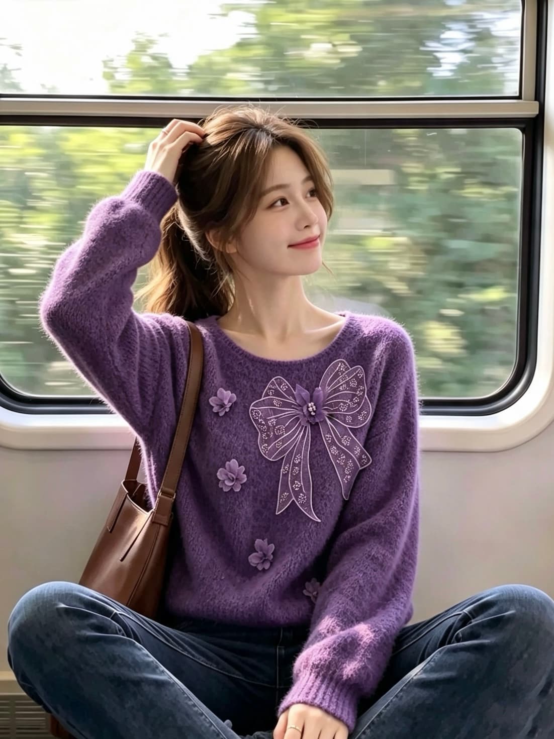 한 부서 무거운 작업 망사 나비 매듭 작은 꽃 스웨터 여자 느긋한 바람 부드러운 찹쌀 루즈핏 풀오버 니트 맨위 이미지 4