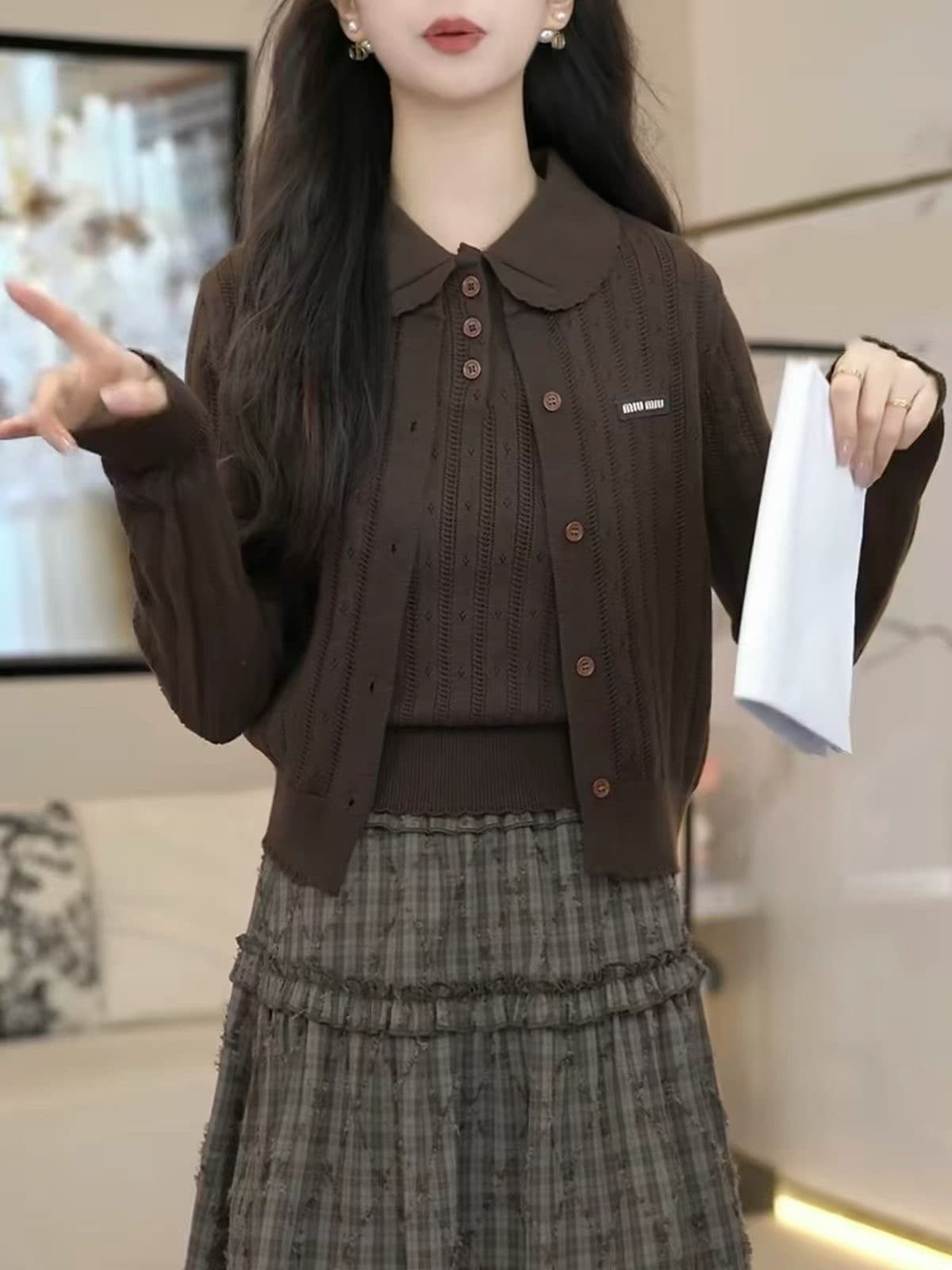 한 부서 자카드 홀로우 아웃 긴팔 니트 스웨터 여성 카디건 코트 2026 가을 새로운 스택 착용 슬림해 보이는 품격 맨위