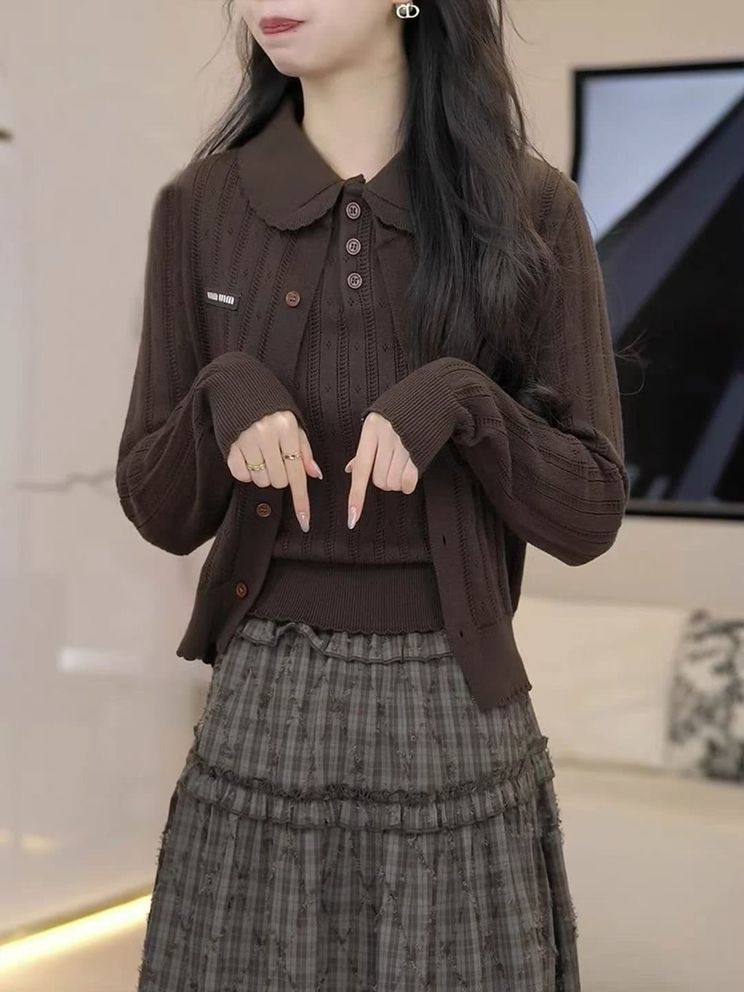한 부서 자카드 홀로우 아웃 긴팔 니트 스웨터 여성 카디건 코트 2026 가을 새로운 스택 착용 슬림해 보이는 품격 맨위 이미지 4