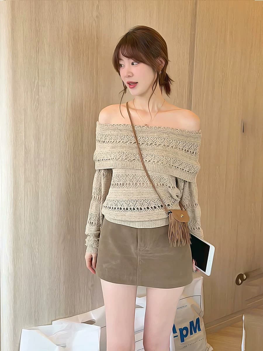 프랑스식 홀로우 아웃 자수 오프숄더 긴팔 니트 스웨터 여성 이른 가을 2026 새로운 고급 센스 슈퍼 잘 생긴 ~ 중 맨위 이미지 5