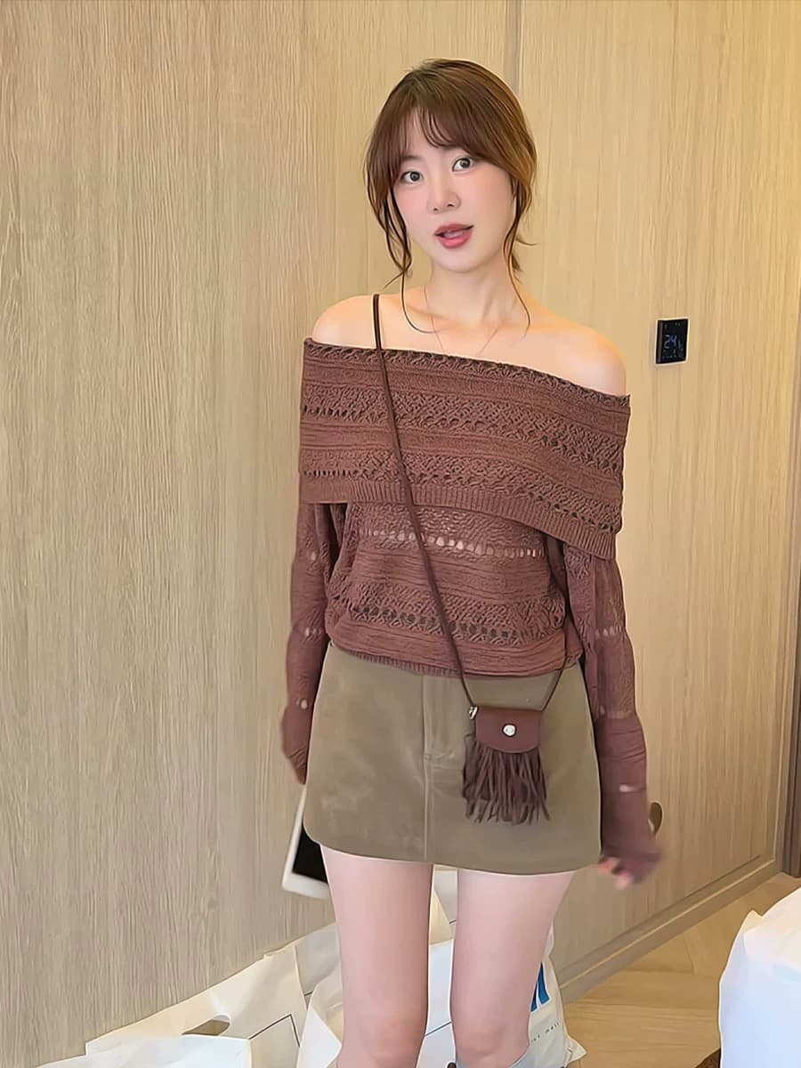 프랑스식 홀로우 아웃 자수 오프숄더 긴팔 니트 스웨터 여성 이른 가을 2026 새로운 고급 센스 슈퍼 잘 생긴 ~ 중 맨위 상세 이미지 8