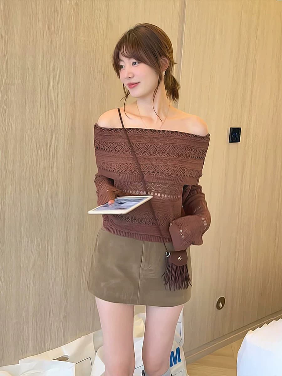 프랑스식 홀로우 아웃 자수 오프숄더 긴팔 니트 스웨터 여성 이른 가을 2026 새로운 고급 센스 슈퍼 잘 생긴 ~ 중 맨위 상세 이미지 10