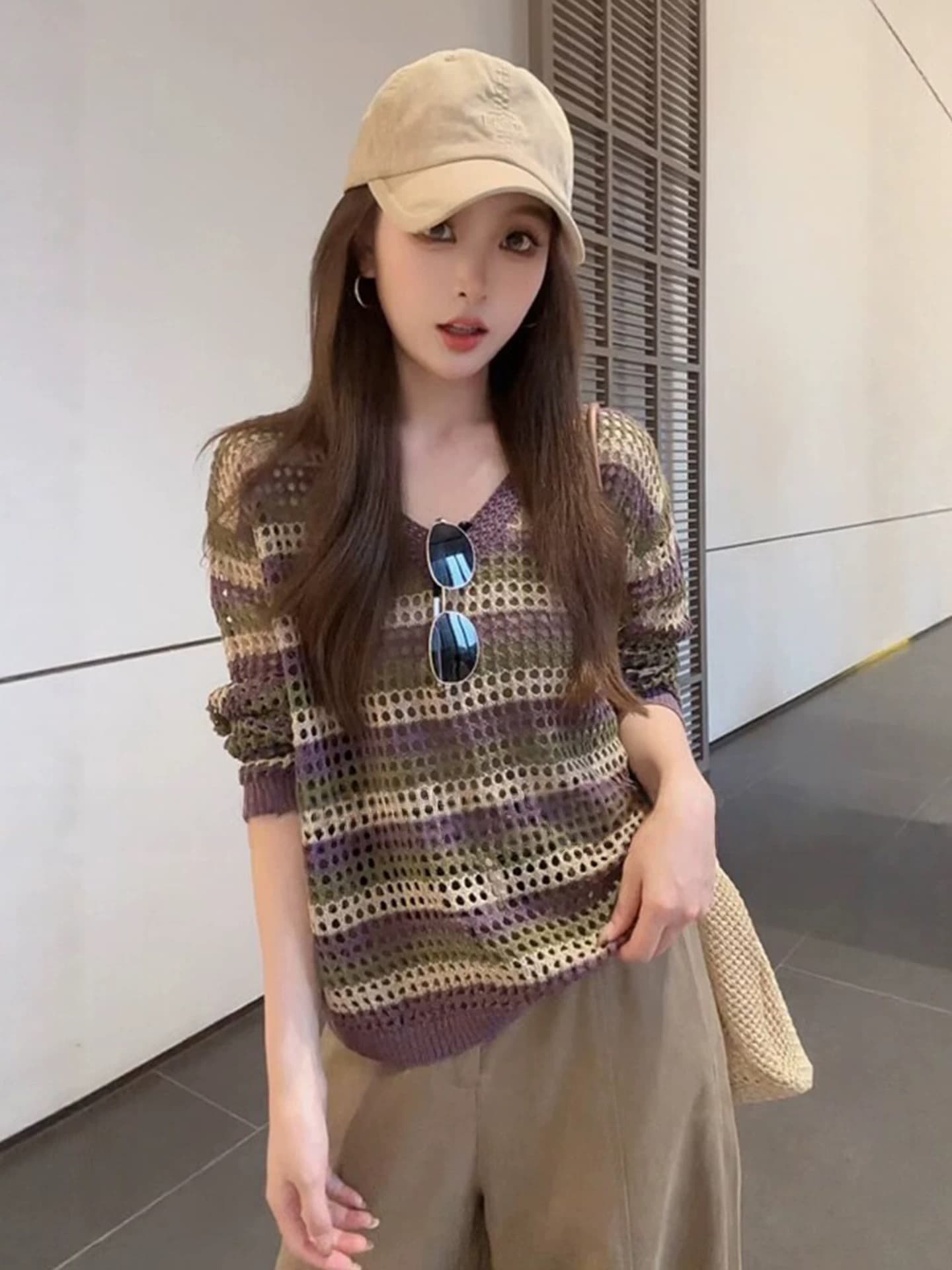 한 부서 chic 슈퍼 잘 생긴 긴팔 홀로우 아웃 니트 스웨터 여성 이른 가을 슬림해 보이는 루즈핏 외국 가스 아름다운 Chic 작은 맨위 이미지 2