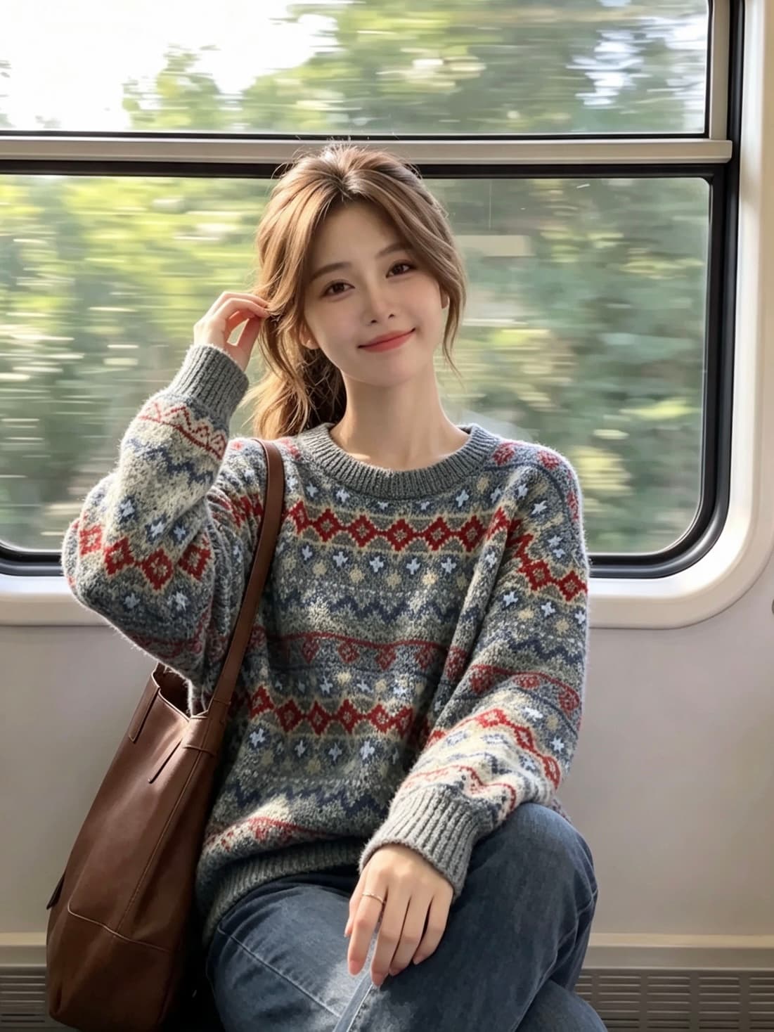 고대 복장 공정한 섬 레트로 자카드 스웨터 라운드 넥 가을 겨울 루즈핏 다용도 니트 스웨터 맨위 상세 이미지 9