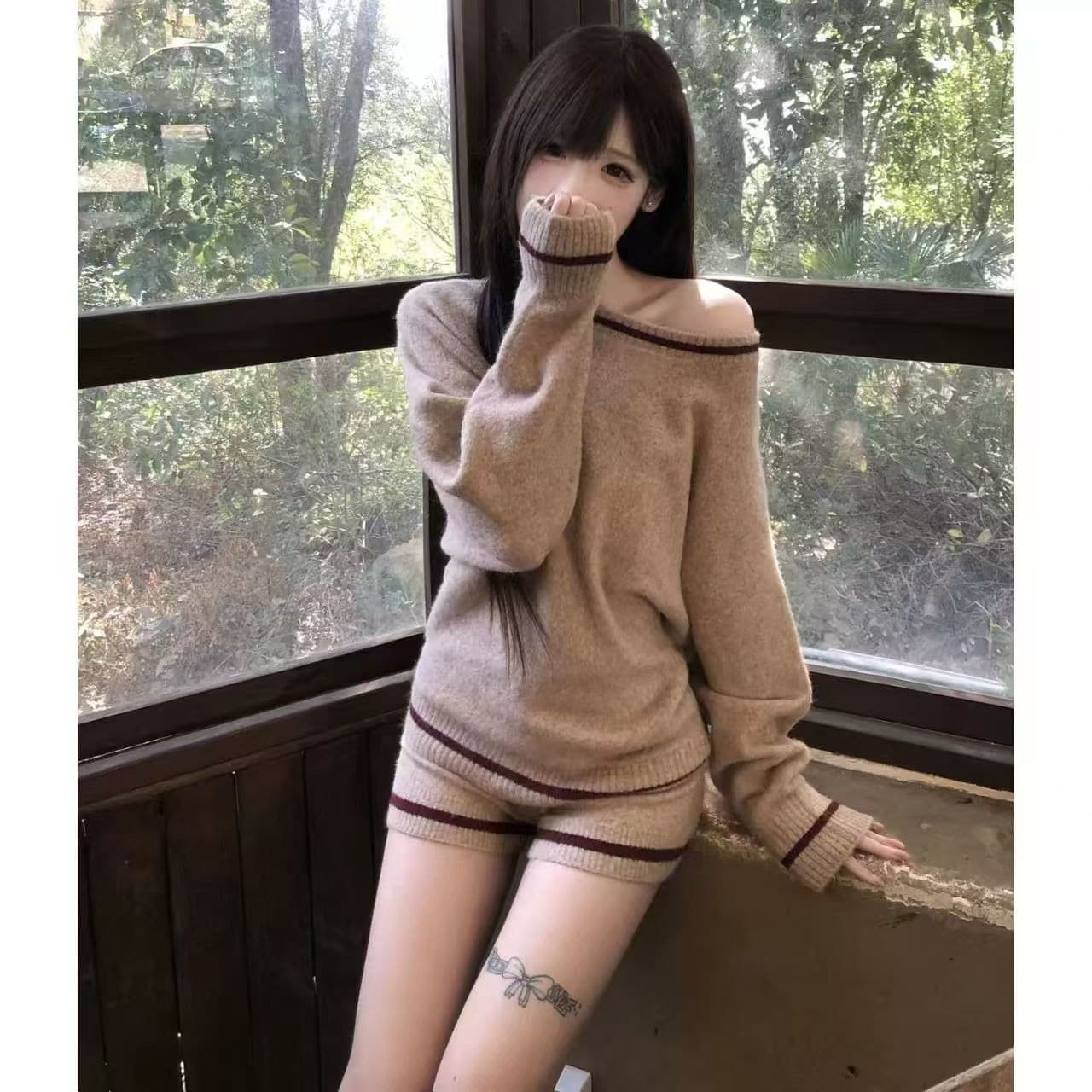 레트로 부드러운 바람 자이언트 잘 생긴 ~ 중 비스듬한 어깨 의류 반바지 투피스 슈트 품격 전체 집합 착용 가져 가라. 이미지 2