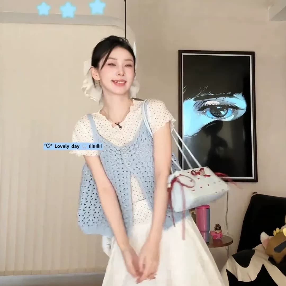 한 부서 달콤한 스타일 니트 홀로우 아웃 파란색 캐미솔 이른 가을 새로운 품격 루즈핏 슬림해 보이는 연령 감소 맨위 이미지 6