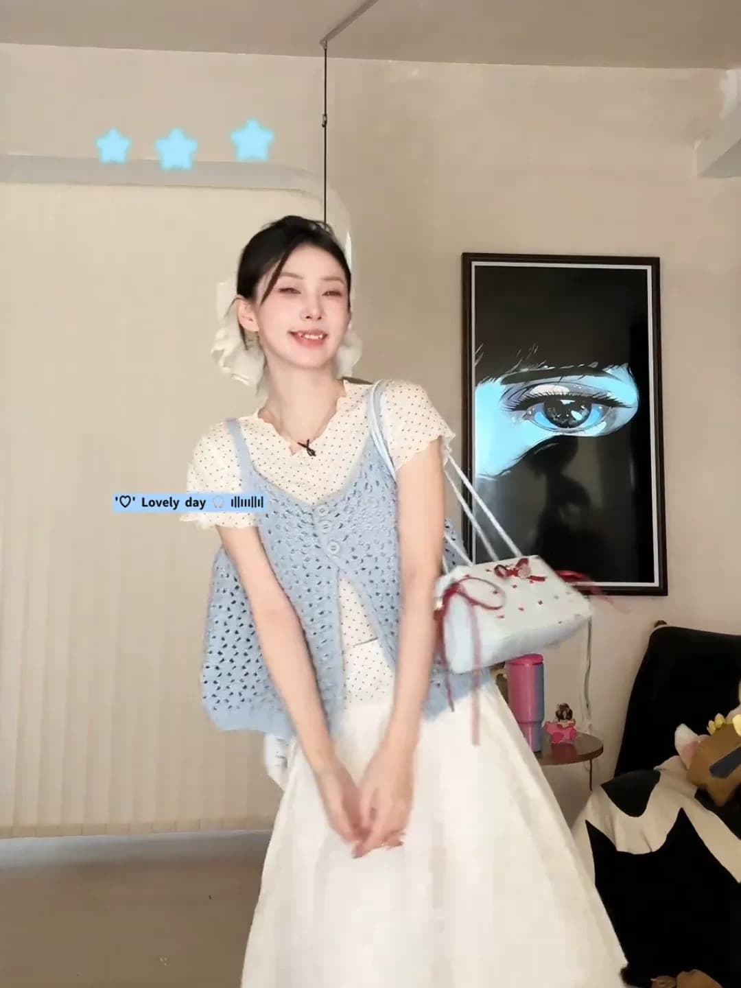 한 부서 달콤한 스타일 니트 홀로우 아웃 파란색 캐미솔 이른 가을 새로운 품격 루즈핏 슬림해 보이는 연령 감소 맨위 상세 이미지 5