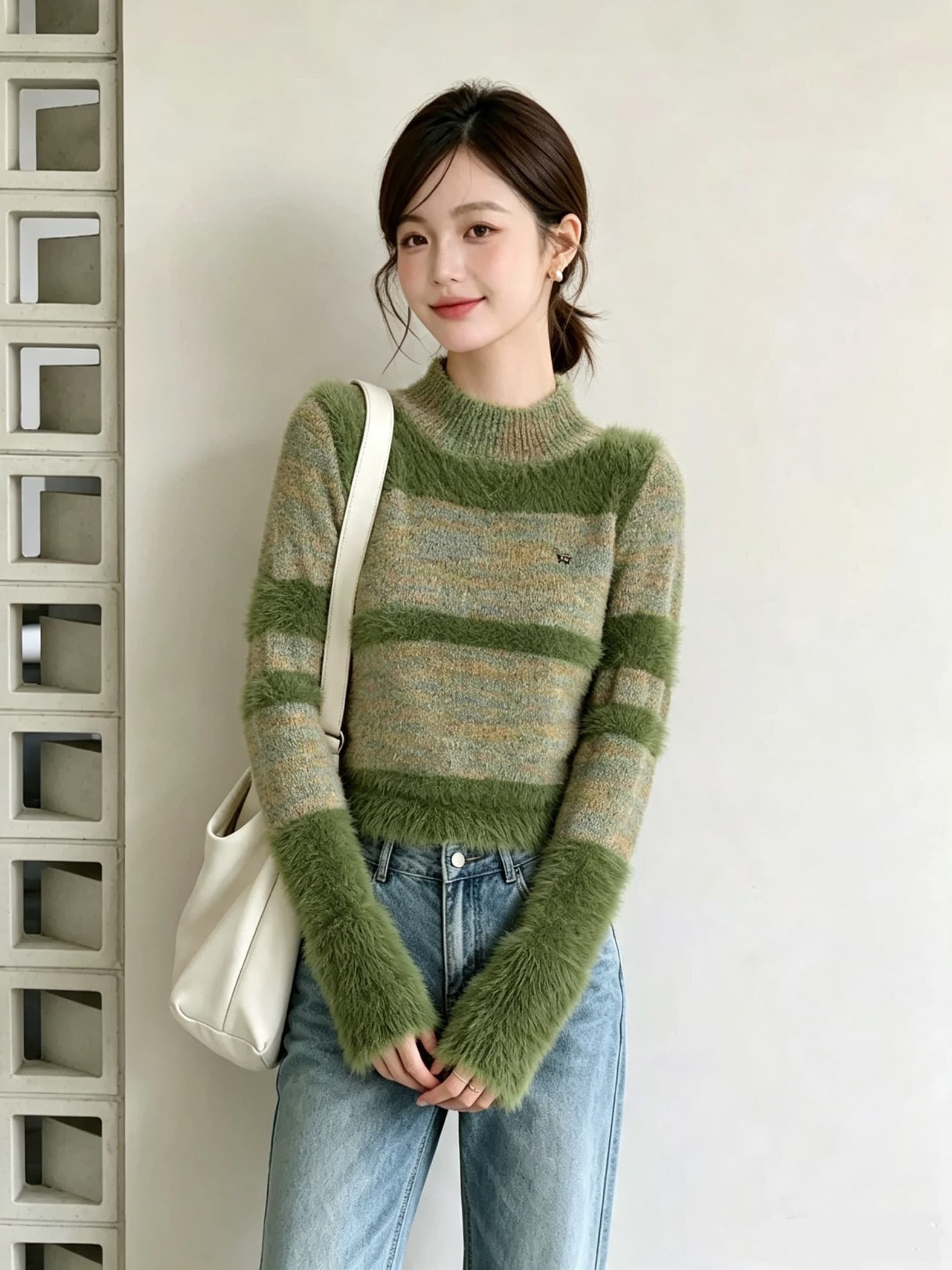 아메리칸 레트로 라운드 넥 풀오버 스웨터 여자 가을 겨울 새로운 쇼트 스타일 디자인 센스 배색 맨위 이미지 2