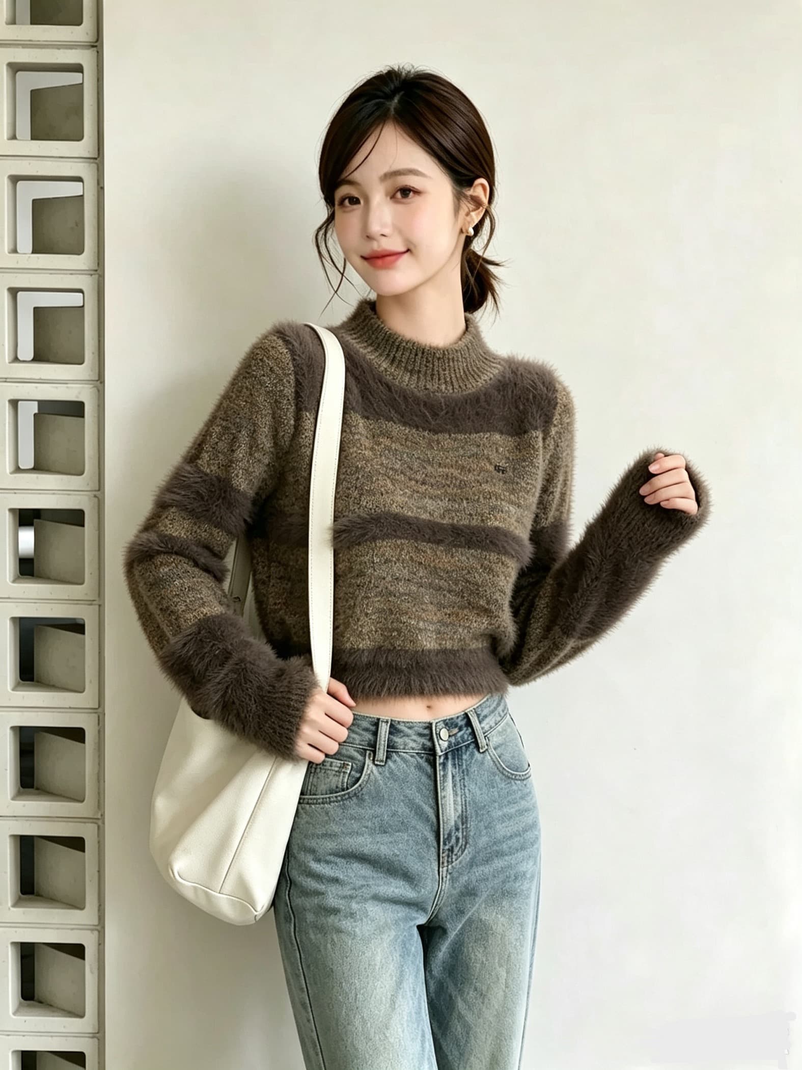 아메리칸 레트로 라운드 넥 풀오버 스웨터 여자 가을 겨울 새로운 쇼트 스타일 디자인 센스 배색 맨위 이미지 3