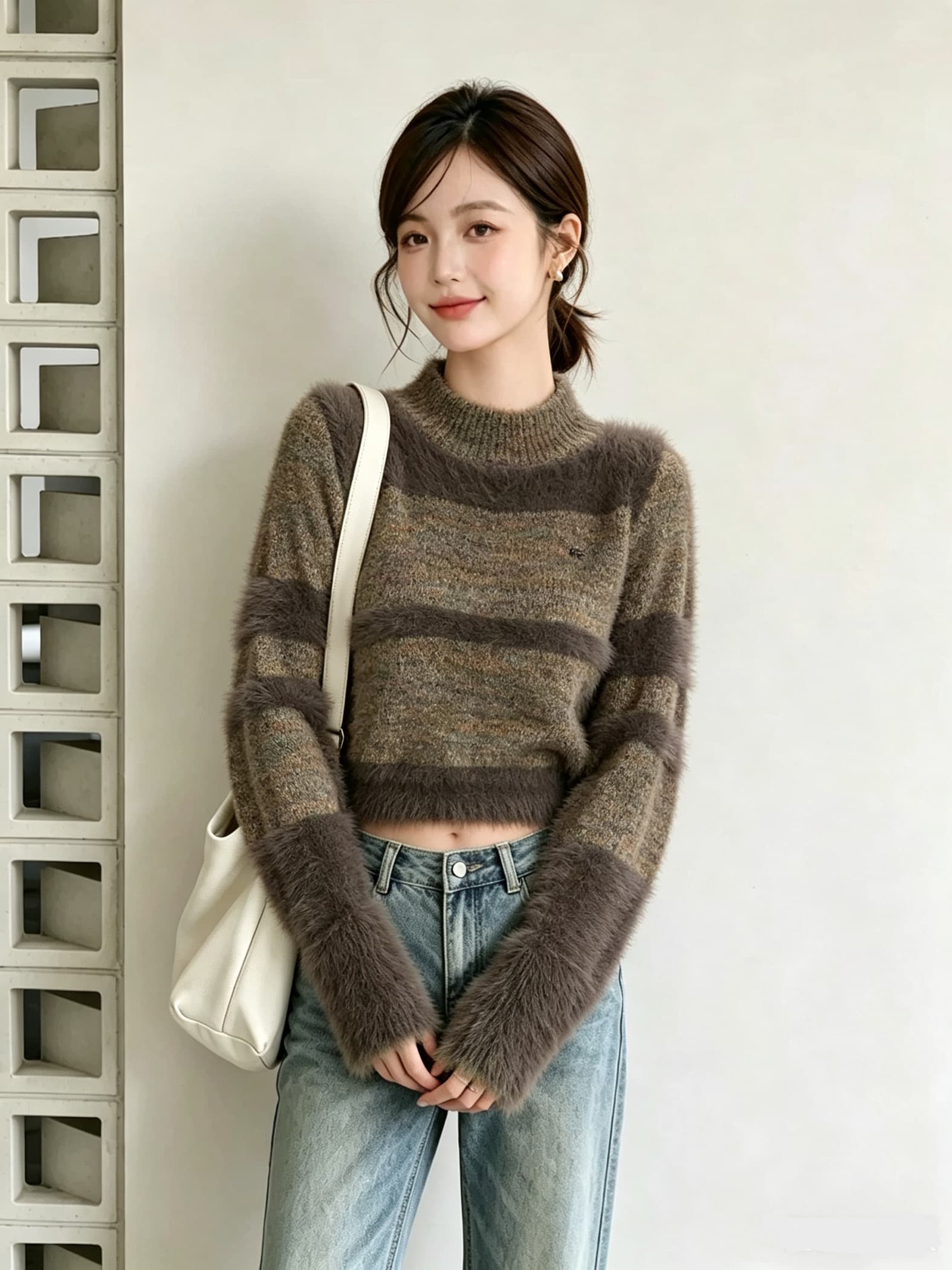아메리칸 레트로 라운드 넥 풀오버 스웨터 여자 가을 겨울 새로운 쇼트 스타일 디자인 센스 배색 맨위 상세 이미지 1
