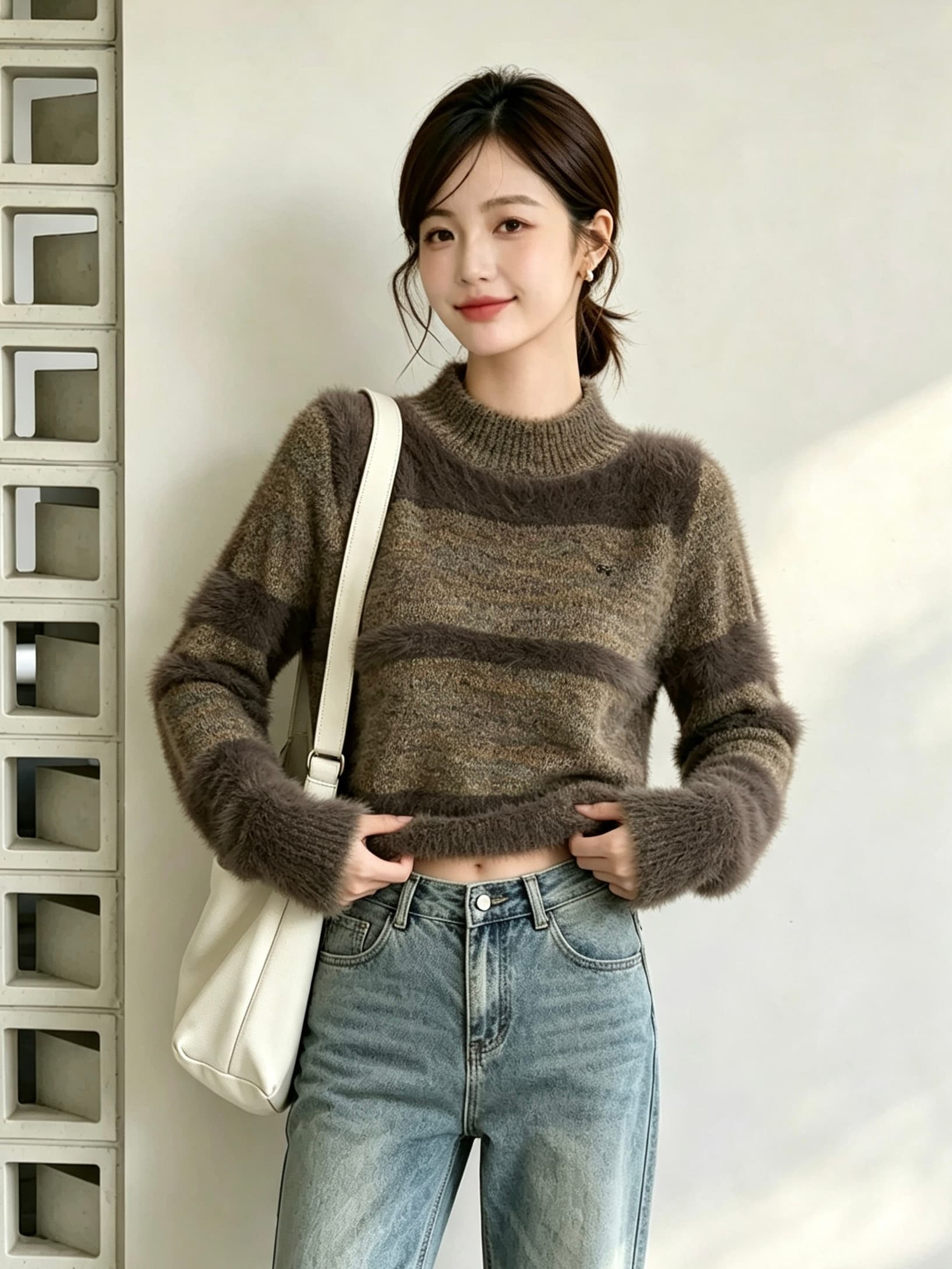 아메리칸 레트로 라운드 넥 풀오버 스웨터 여자 가을 겨울 새로운 쇼트 스타일 디자인 센스 배색 맨위 상세 이미지 3