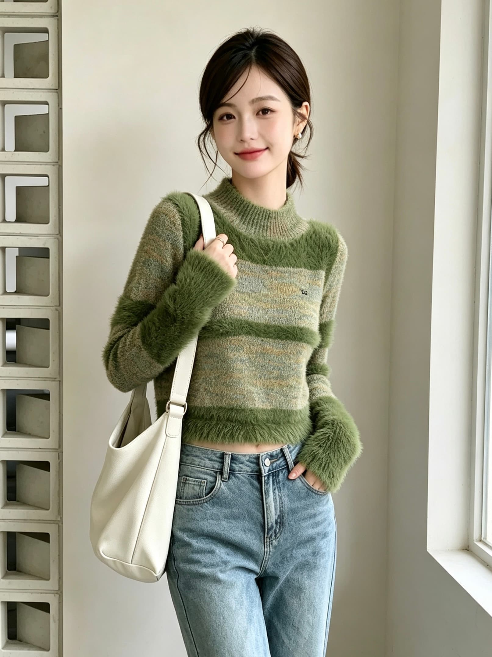 아메리칸 레트로 라운드 넥 풀오버 스웨터 여자 가을 겨울 새로운 쇼트 스타일 디자인 센스 배색 맨위 상세 이미지 6