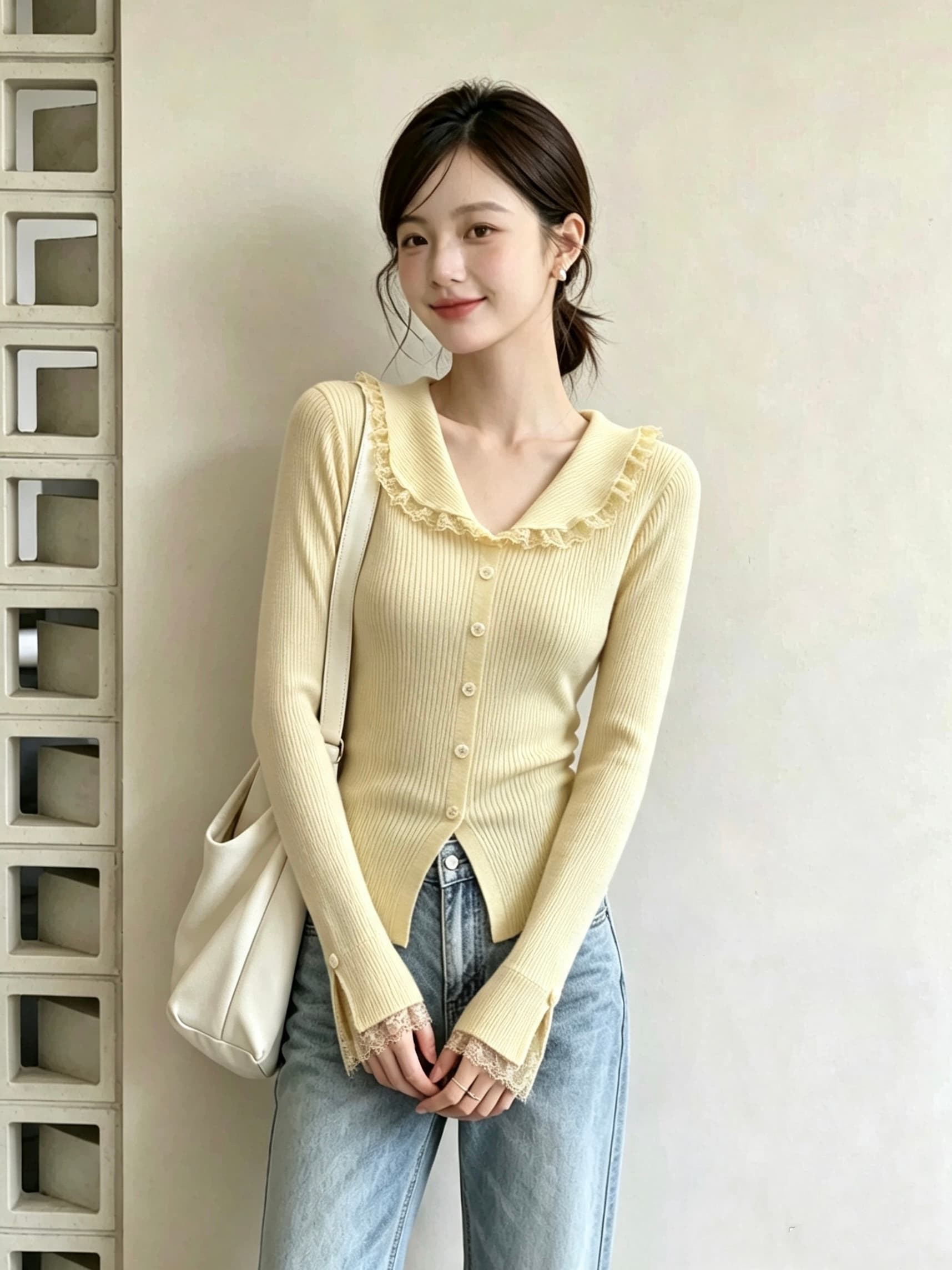 디자인 센스 레이스 레이스 긴팔 니트 스웨터 여성 겨울 새로운 몸매 가꾸기 슬림해 보이는 부드러운 찹쌀 작은 대중 아니요 명중 섹션 맨위 상세 이미지 2