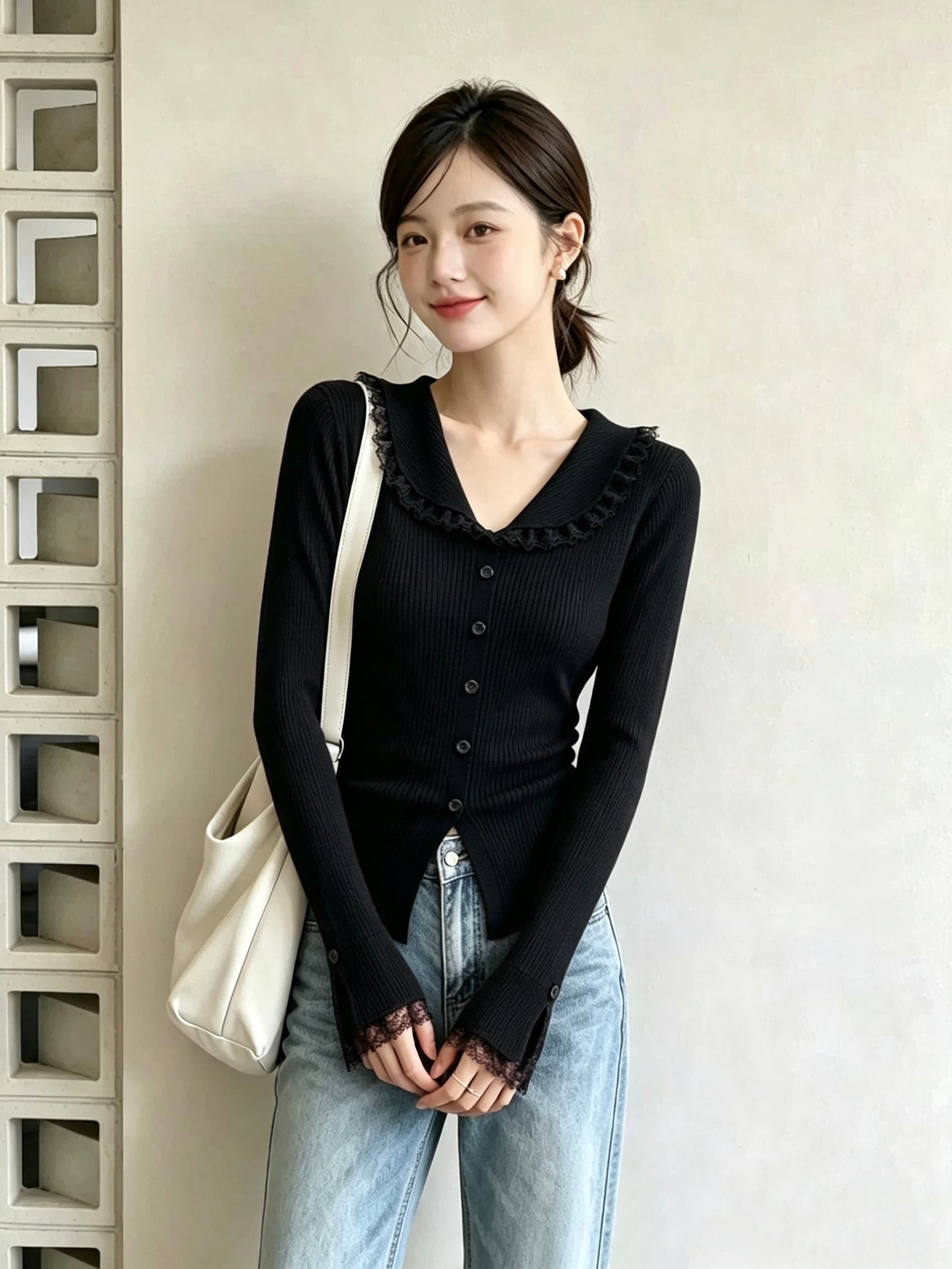 디자인 센스 레이스 레이스 긴팔 니트 스웨터 여성 겨울 새로운 몸매 가꾸기 슬림해 보이는 부드러운 찹쌀 작은 대중 아니요 명중 섹션 맨위 상세 이미지 4