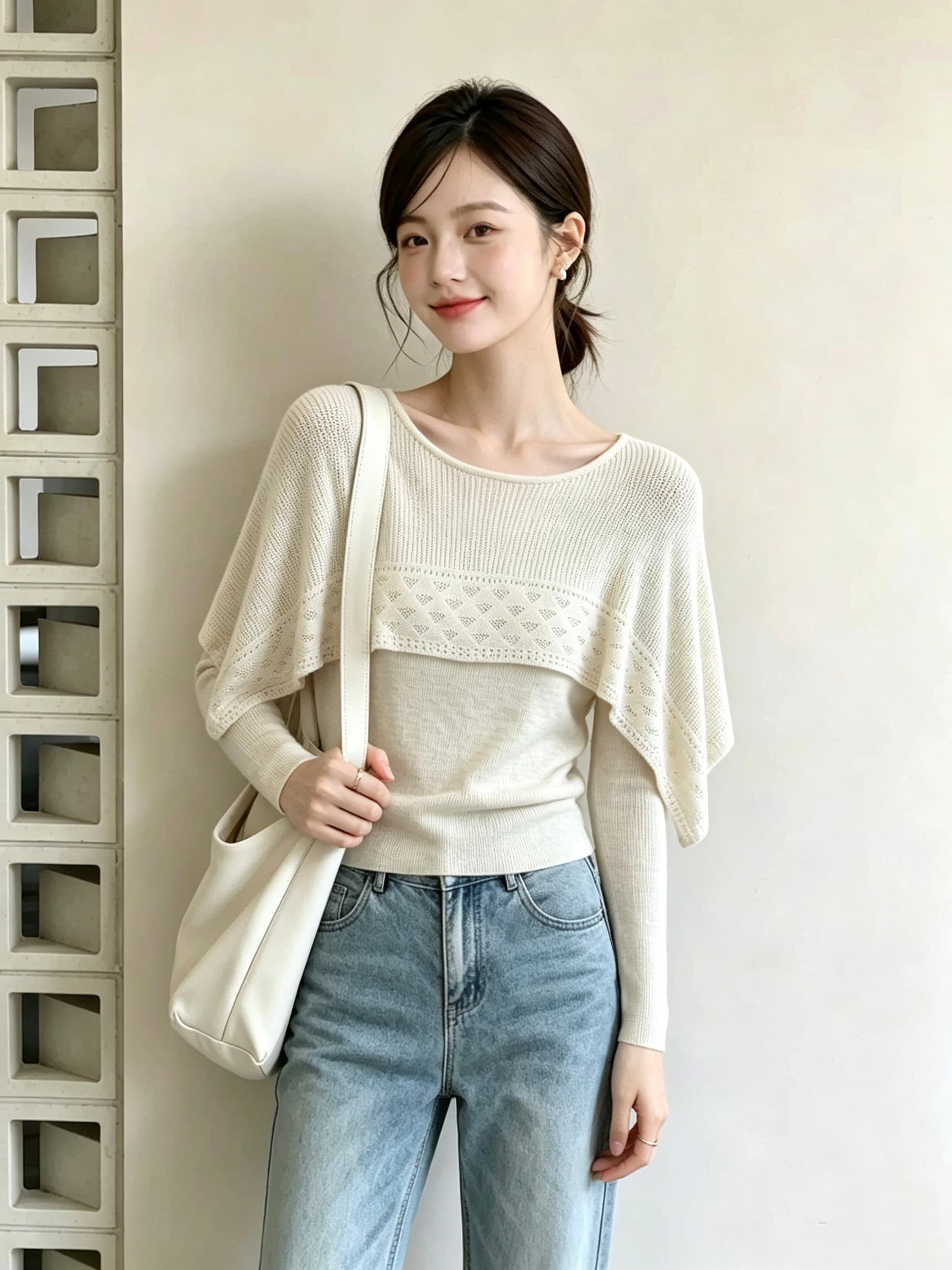 프랑스식 디자인 센스 홀로우 아웃 숄 프릴 페이크 레이어드 니트 스웨터 여성 이른 가을 느긋한 바람 연령 감소 슬림해 보이는 맨위 이미지 2